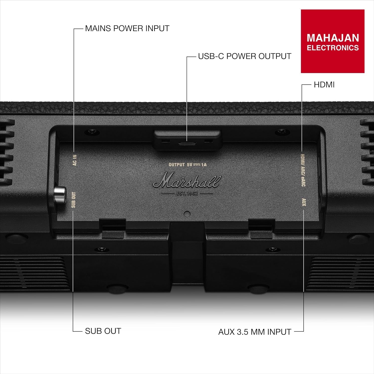 Marshall Heston 60 soundbar with Dolby Atmos & DTS:X, Wired & Wireless Subwoofer Connectivity – Dual HDMI – Mahajan Electronics Online.