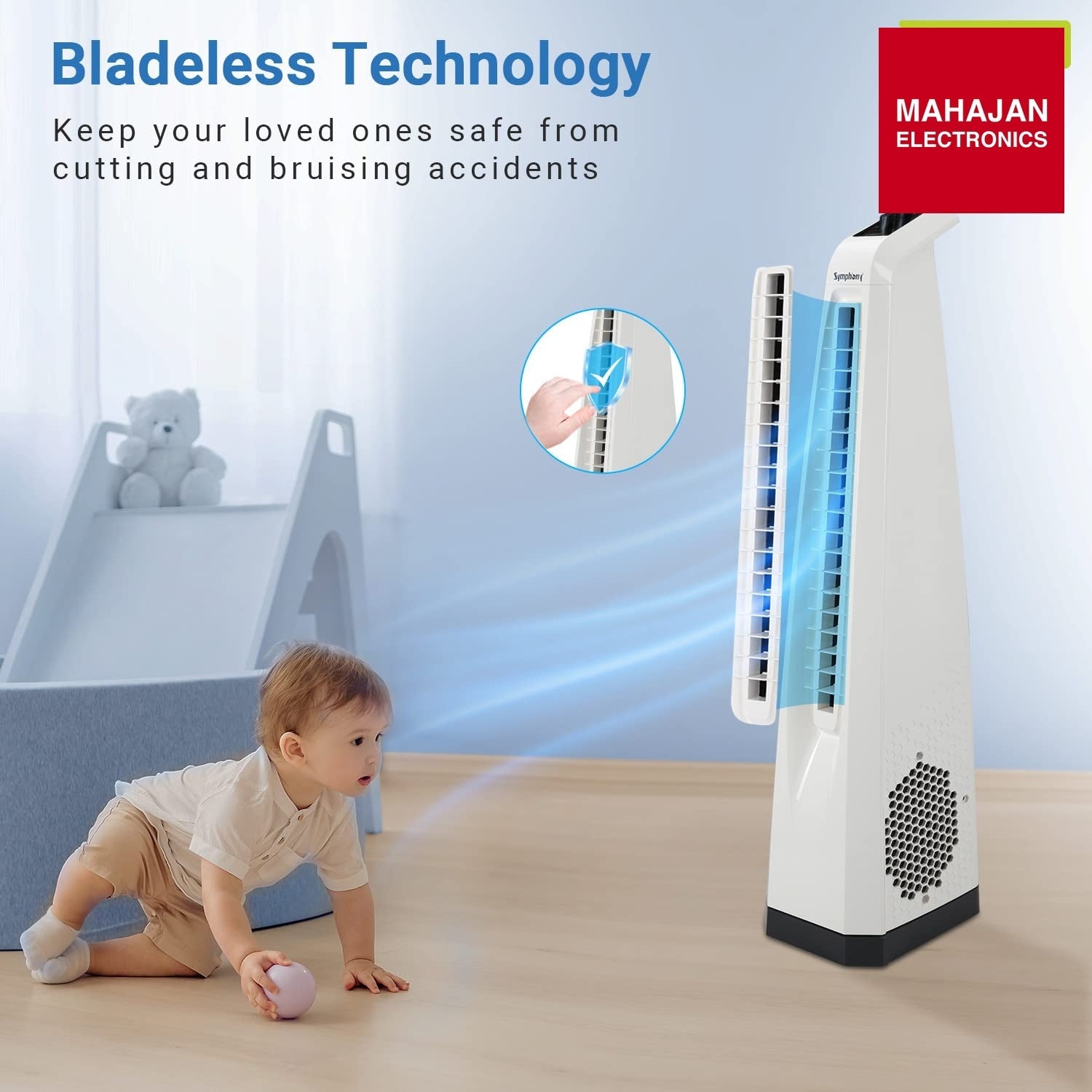 Symphony Surround Bladeless Tower Fan for Room & Office | High-Speed with Swivel Action & Simple Knob Control – Mahajan Electronics Online.