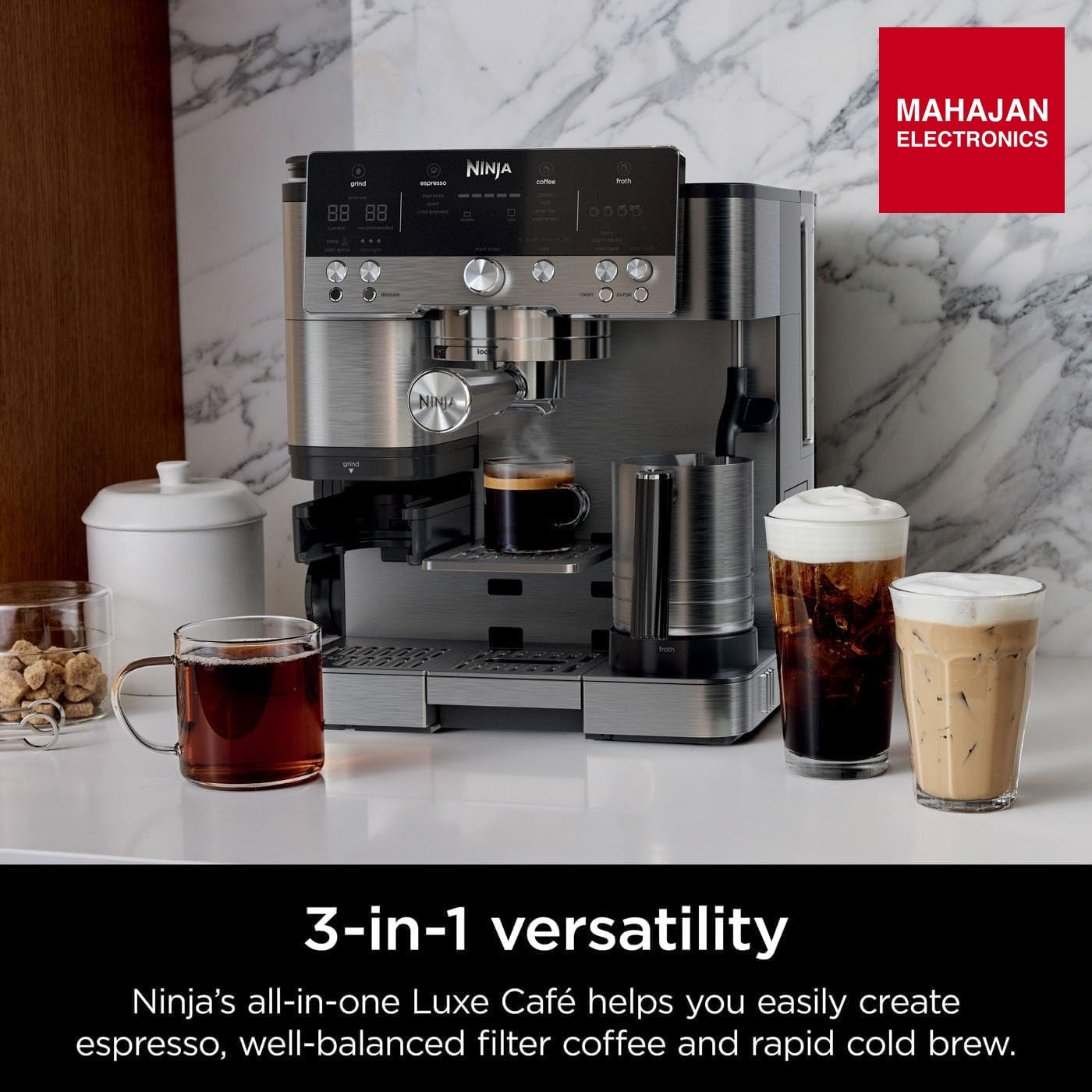 Ninja Luxe Premier ES601EU 3-in-1 Coffee Maker with Grinder and Frother for Latte, Cappuccino, Cold Brew & – Mahajan Electronics Online.