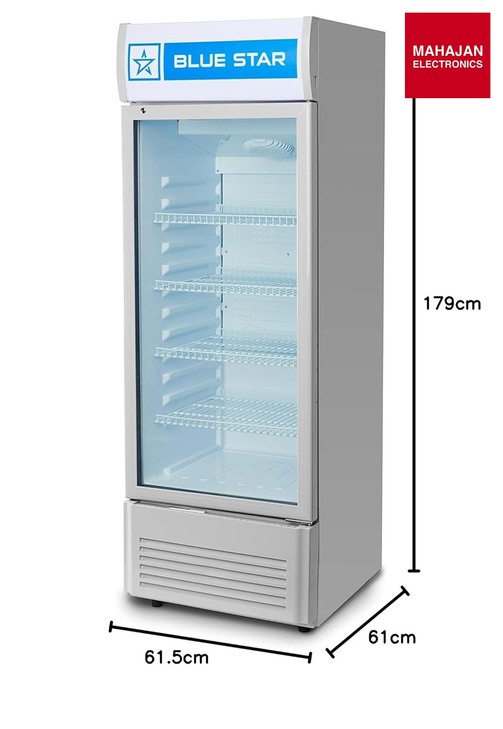 Blue Star VC325D Frost Free Vertical Glass Single Door Visi Cooler (300L, white) โ Mahajan Electronics Online.