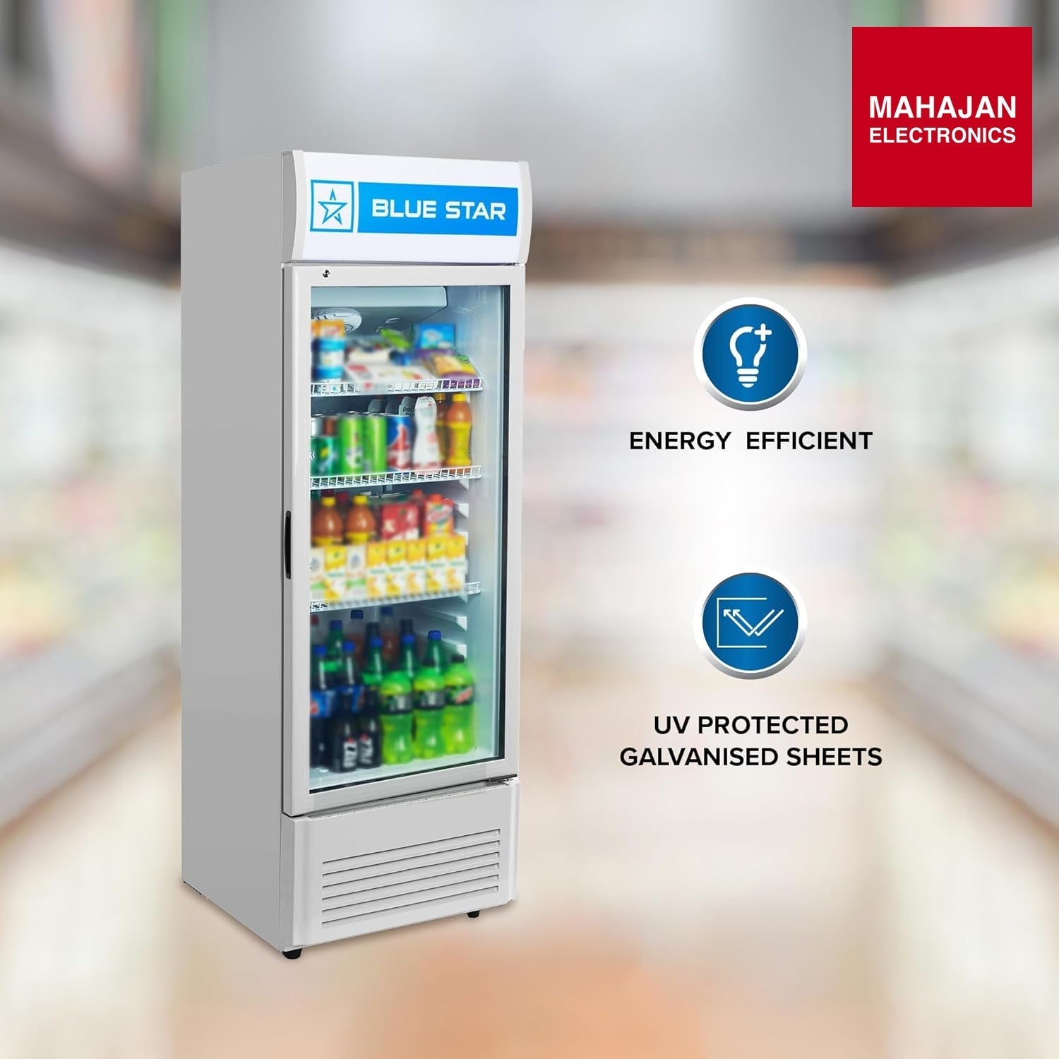 Blue Star VC325D Frost Free Vertical Glass Single Door Visi Cooler (300L, white) โ Mahajan Electronics Online.