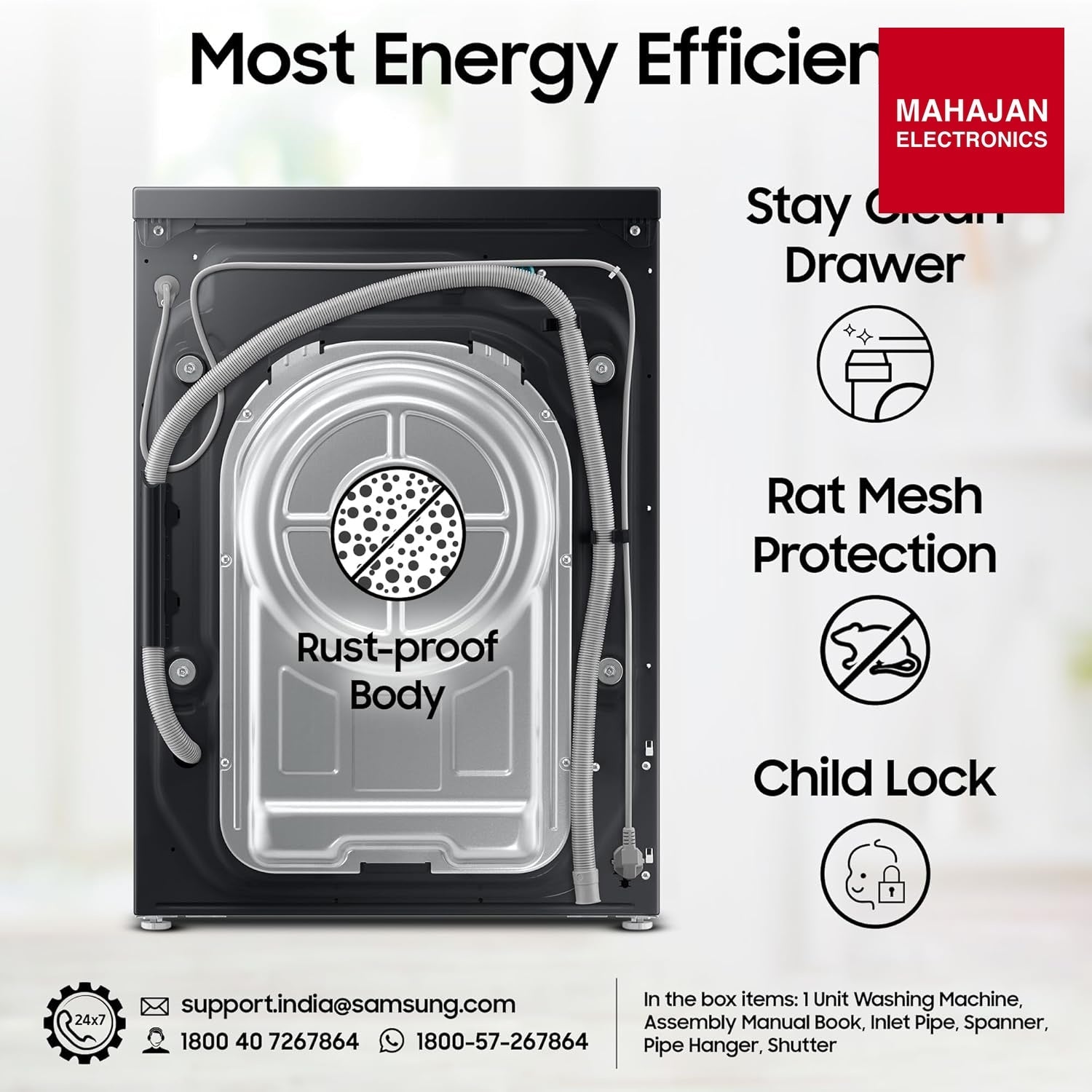 Samsung WW12DB7B24GBTL, Black 12 kg, 5 Star, AI Control, Super Speed, Wi-Fi, Hygiene Steam with Inbuilt Heater, Digital Inverter, Fully-Automatic Front Load Washing Machine. Mahajan Electronics Online