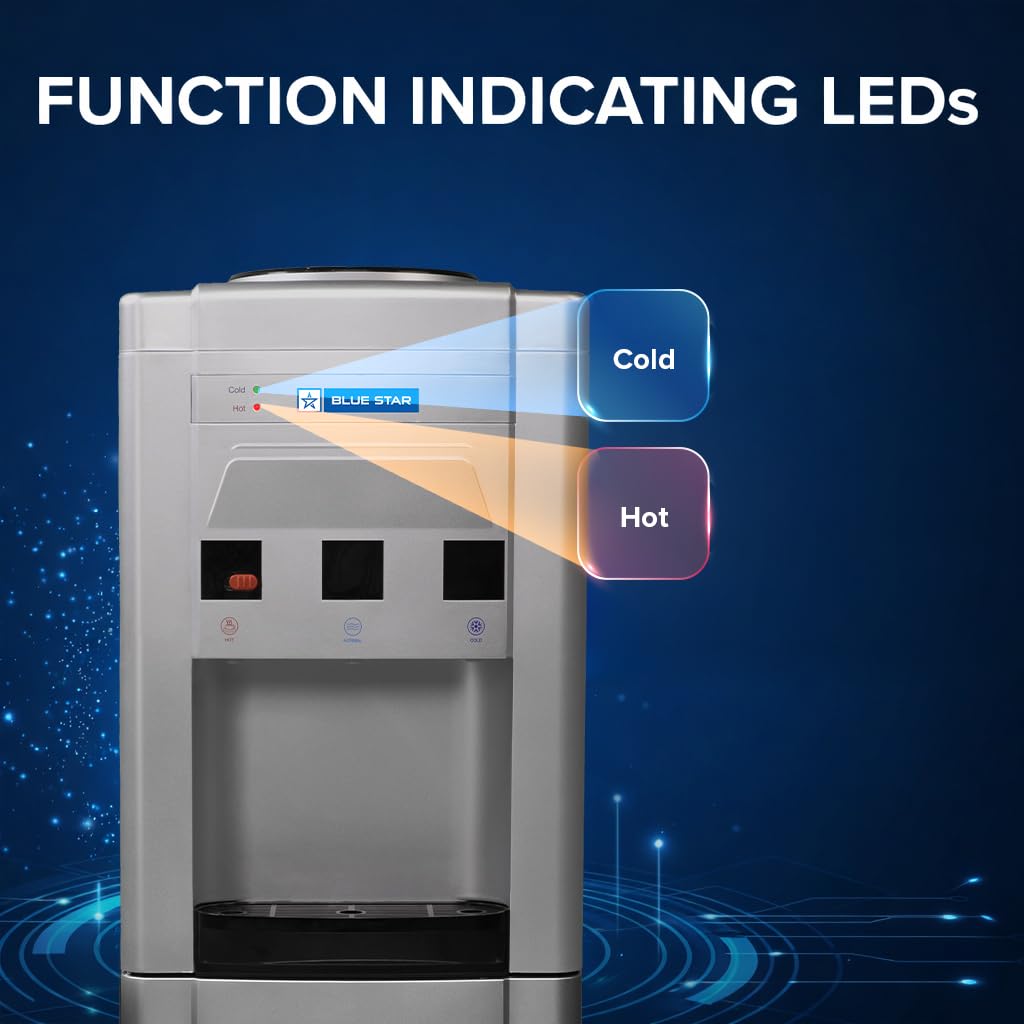 Blue Star BWD3FMRGA-G Water Dispenser with Refrigerator | Hot, Cold & Normal Water | 15L Cooling Cabinet | Floor Standing Water Cooler | GreOnline Mahajan Electronics