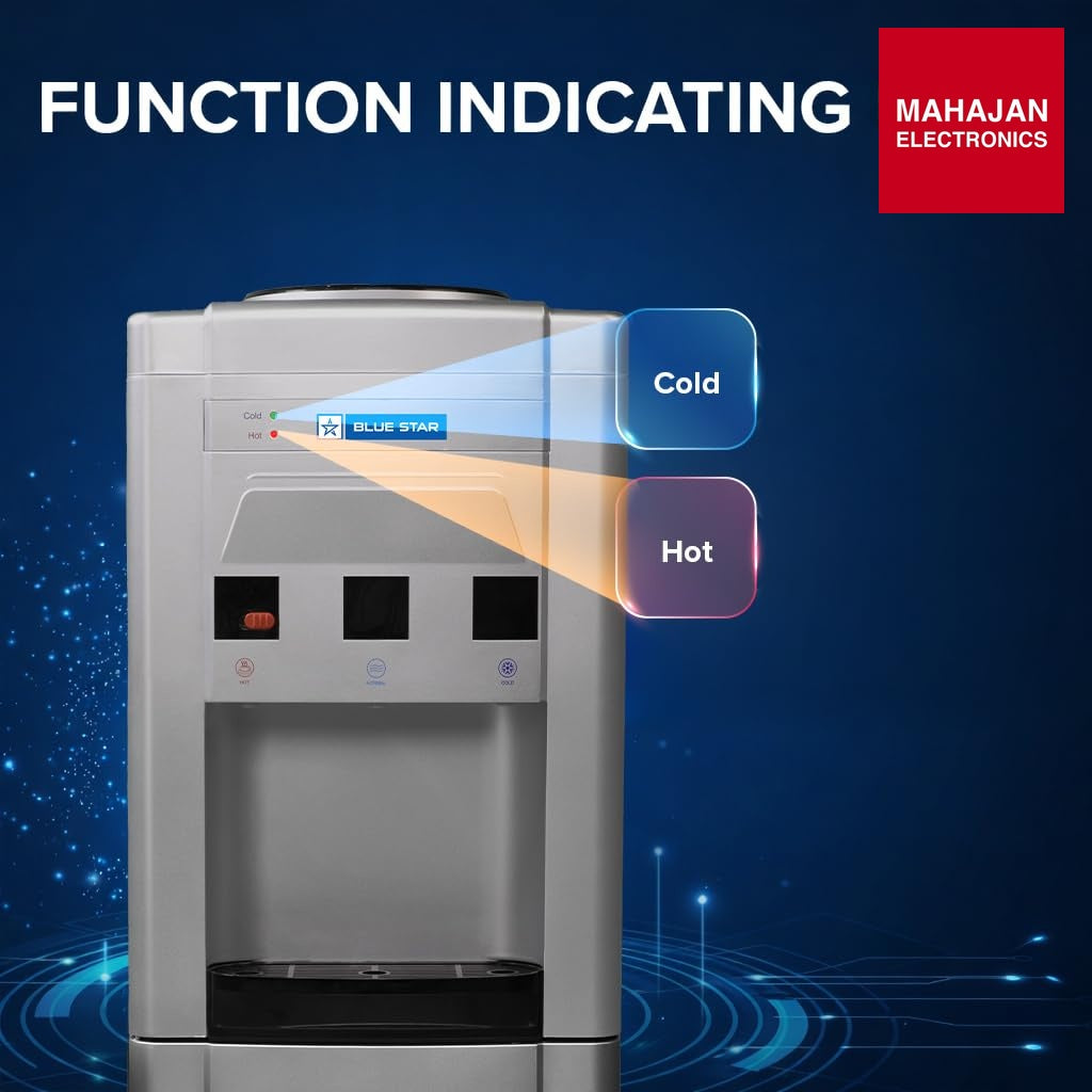 Blue Star BWD3FMRGA-G Water Dispenser with Refrigerator | Hot, Cold & Normal Water | 15L Cooling Cabinet | Floor Standing Water Cooler | Grey – Mahajan Electronics Online.