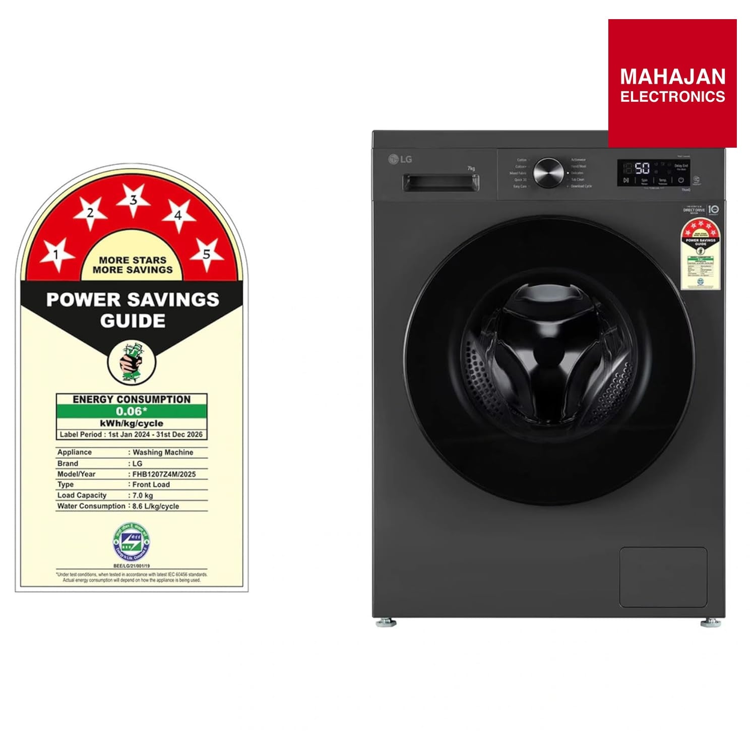 LG FHB1207Z4M 7 Kg 5 Star Inverter Direct Drive Fully Automatic Front Load Washing Machine ( Middle Black) Mahajan Electronics Online