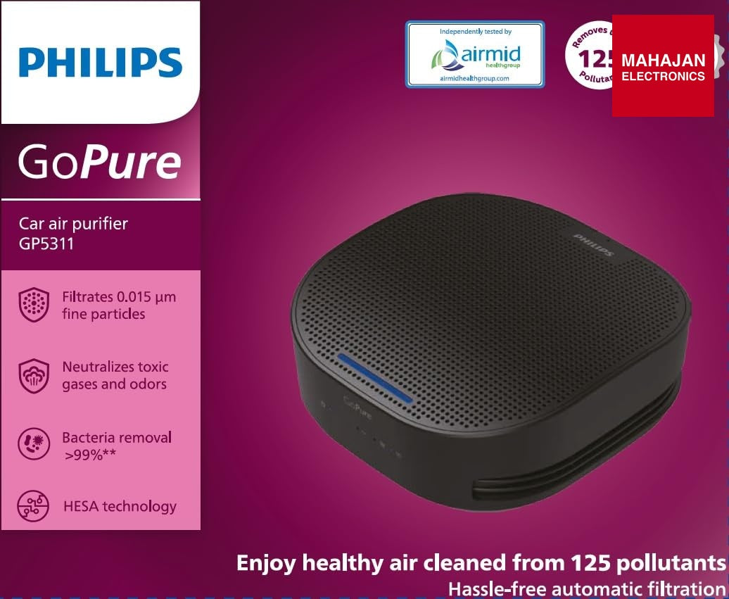 Philips GoPure 5311 Car Air Purifier | Removes 125 pollutants | Filters ultra fine particles >0.015um – Mahajan Electronics Online.