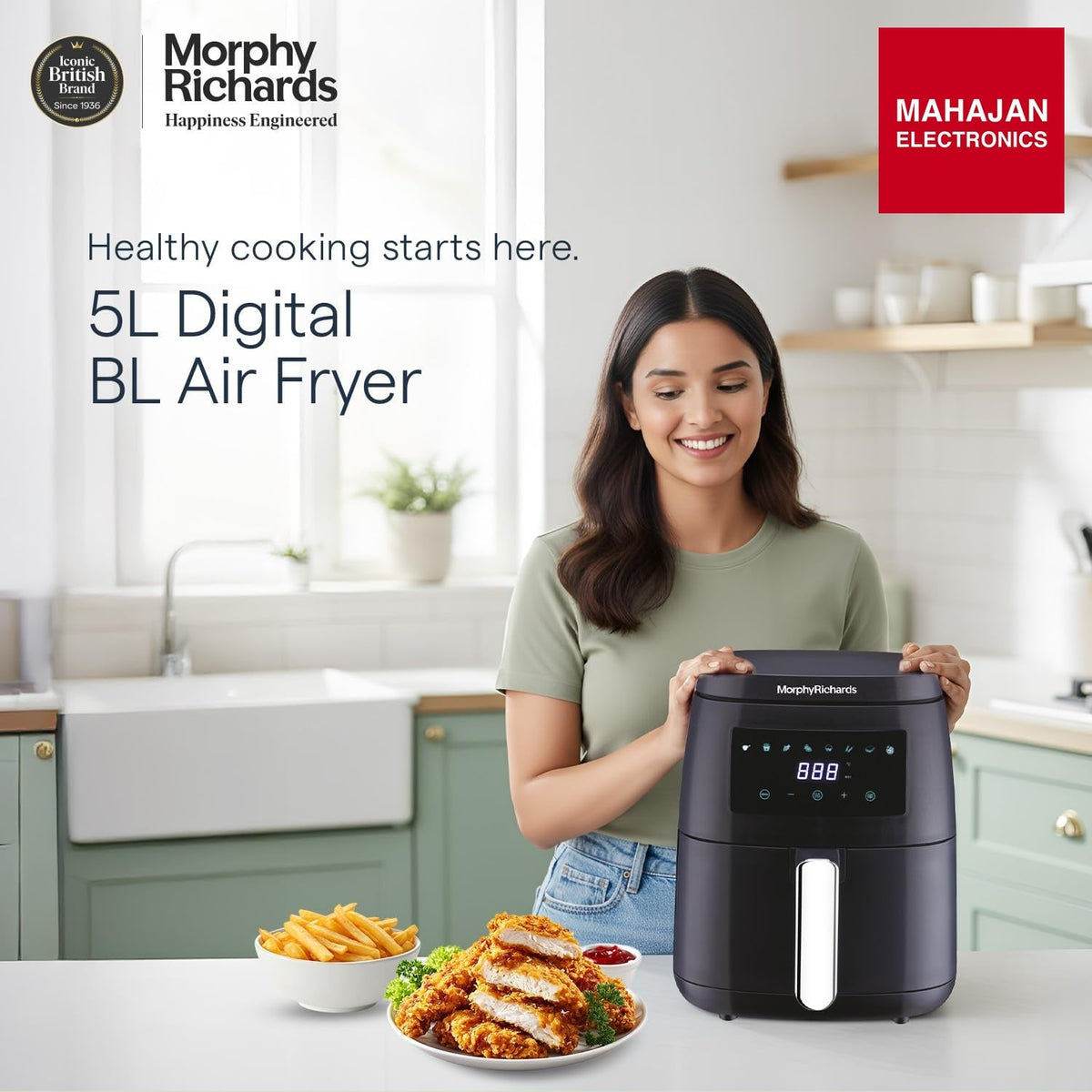Morphy Richards Digital Air Fryer For Home|1500W With Digital Control|Dual Fan Technology|Adjustable Time & โ Mahajan Electronics Online.