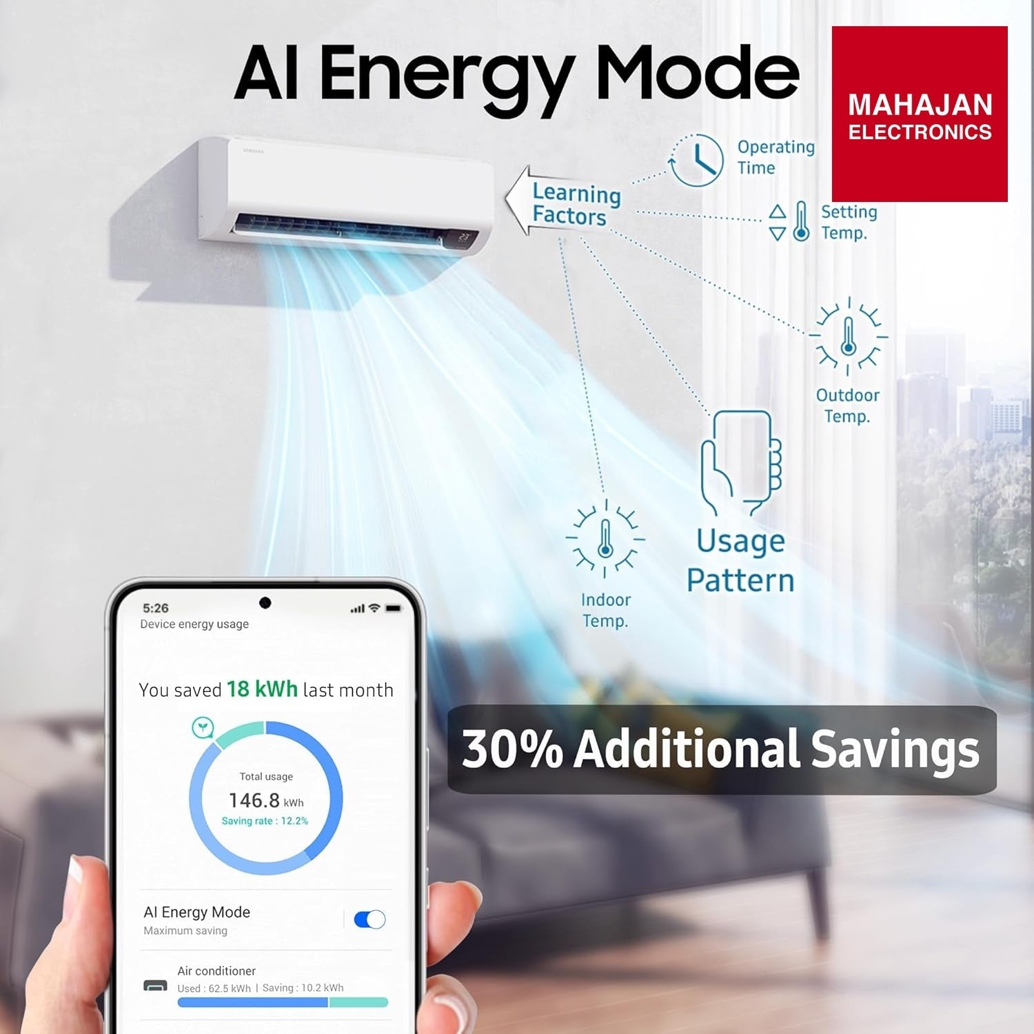 Samsung AR50H24D1XHNNA 2 Ton 3 Star Bespoke AI Inverter Smart Split AC (2026 Model, WiFi, Energy Saving, Voice Control, Powerful Cooling, Copper, Digital Inverter, 4 Way swing, 5 Step Convertible) Mahajan Electronics Online