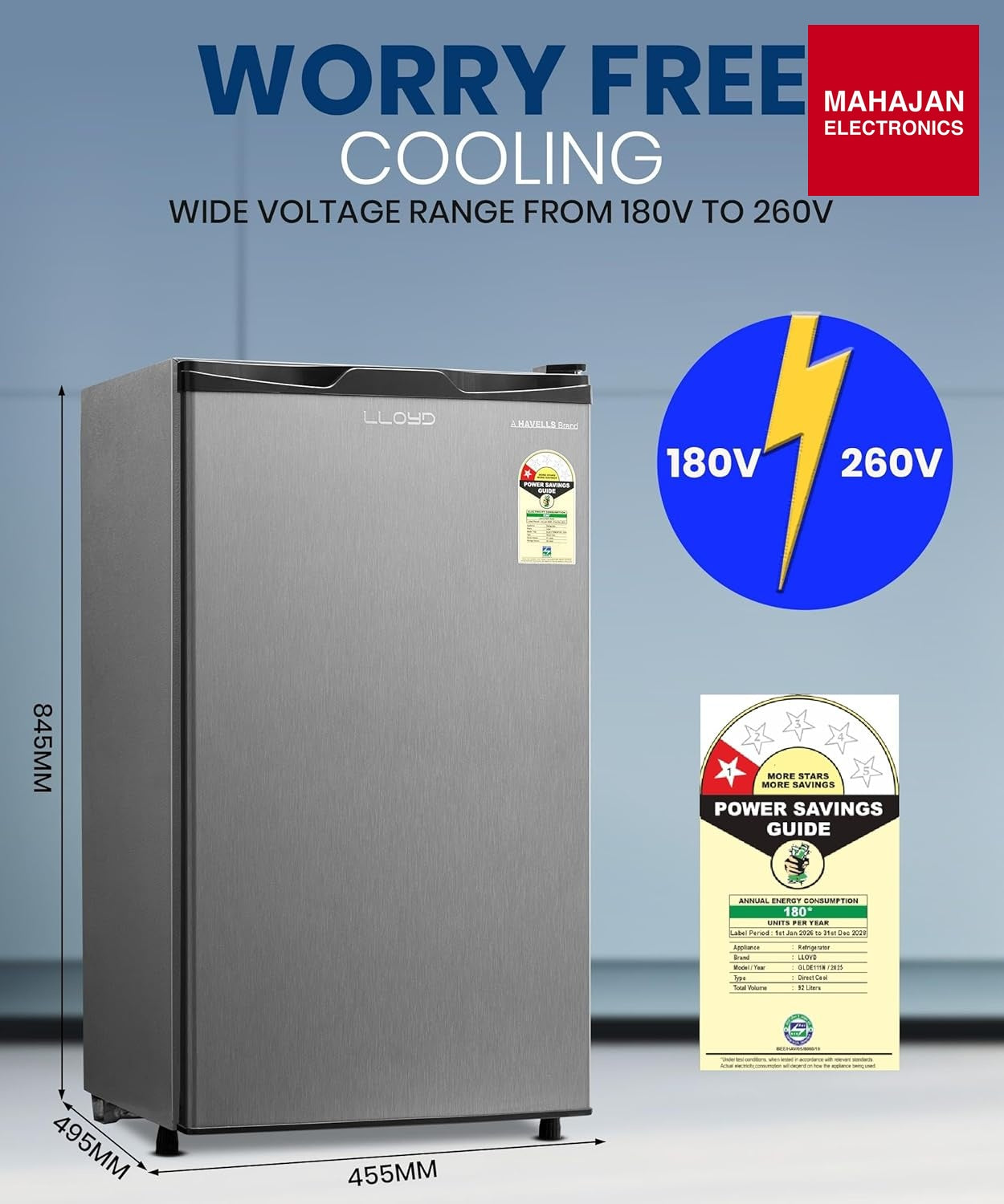 Lloyd GLDE111NMGCF 92 L Direct Cool Single Door 1 Star Refrigerator with Dedicated Freezer Section Big Bottle โ Mahajan Electronics Online.