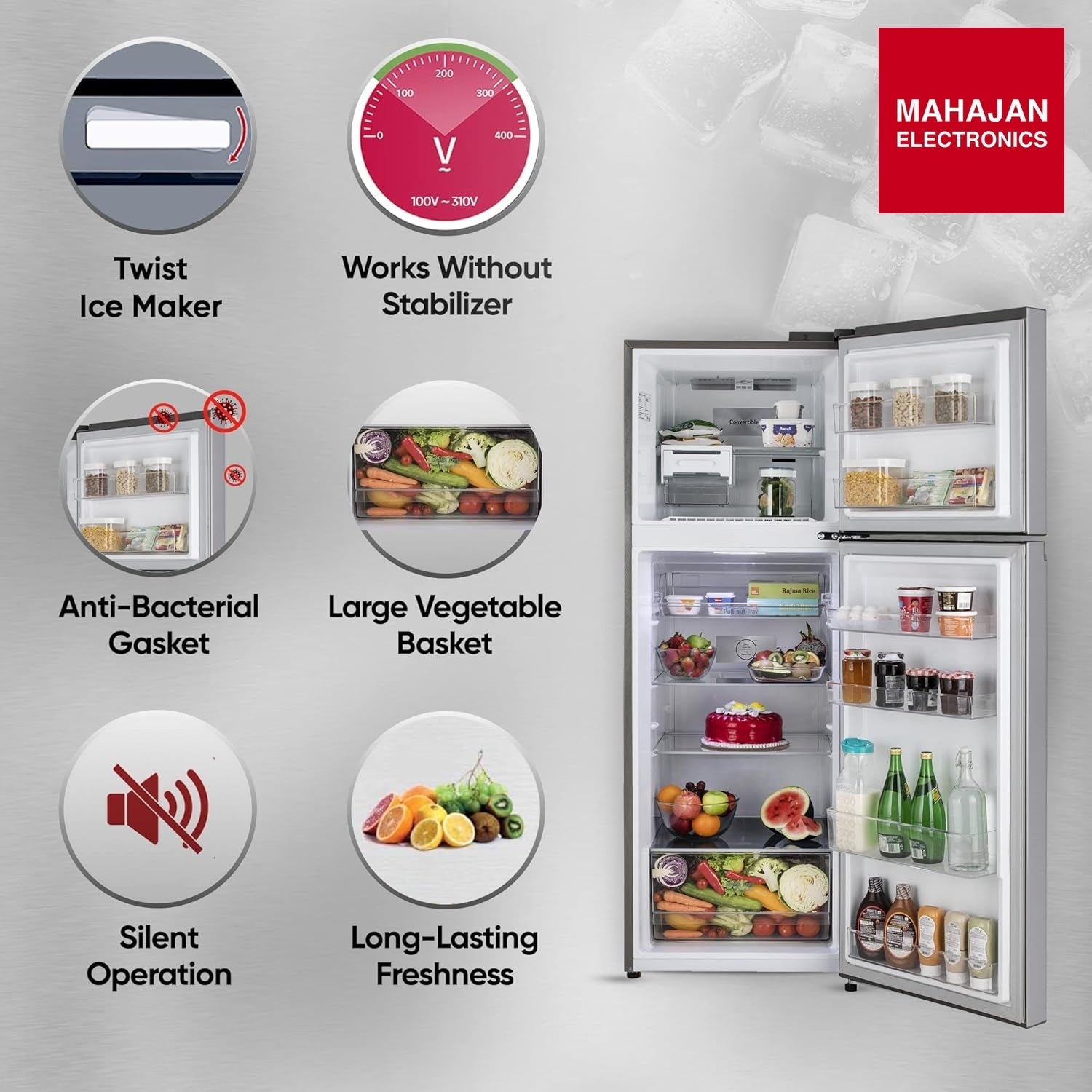 LG LT2516WXDS 251L 2 Star Frost Free Double Door Refrigerator with Smart Inverter Compressor, Multi Air Flow โ Mahajan Electronics Online.