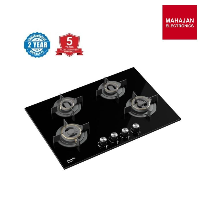 Crompton HOB-VNDC824-MBL 78 cm 4 Burner 4 Burners Built-in Gas Hob With High Efficiency Brass Burners – Mahajan Electronics Online.