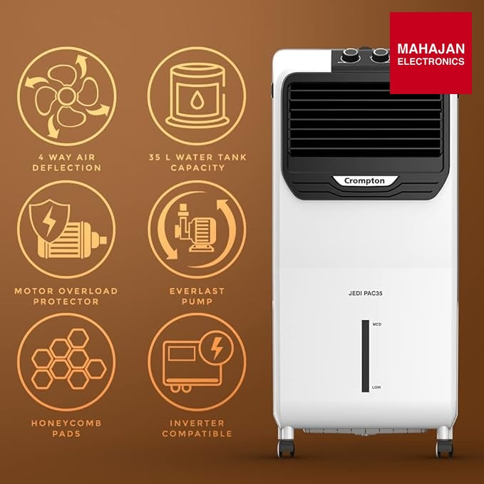 Crompton Jedi DAC 35 Litre Personal Air Cooler for home | Honeycomb pads | 4-way Air Deflection | Ice Chamber – Mahajan Electronics Online.