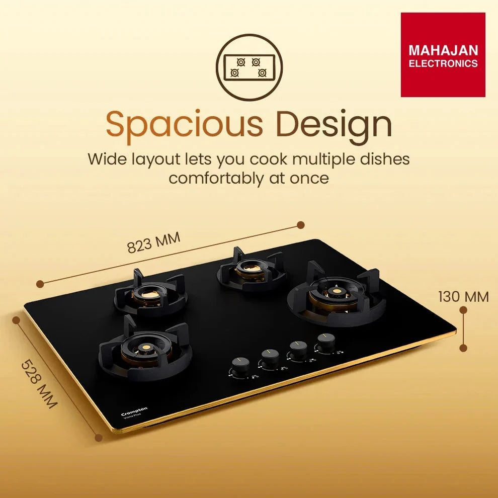Crompton HOB-VPDC-MBL 82 cm 4 BurnerS Built-in Gas Hob With High Efficiency Brass Burners, Auto-Ignition and – Mahajan Electronics Online.