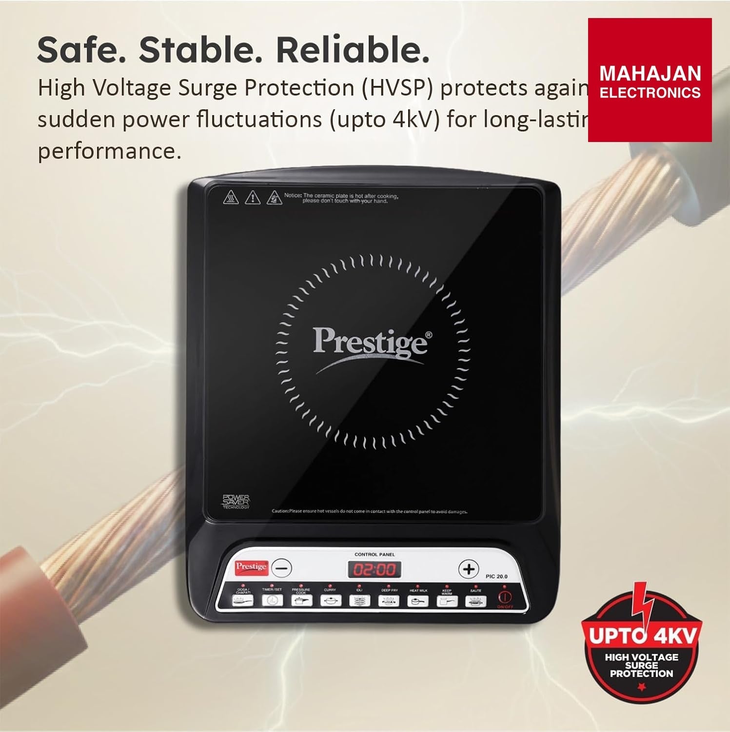 Prestige PIC 20 1600 Watts Induction Cooktop | 4KV Surge Protection | 8 Preset Indian Menu Options & Timer – Mahajan Electronics Online.