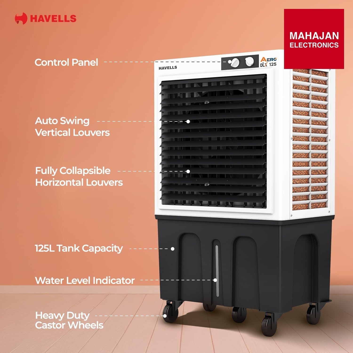 Havells Aero DLX 100L Premium Commercial Air Cooler|Powerful Air-Delivery| 3 Side Honeycomb Pads with – Mahajan Electronics Online.
