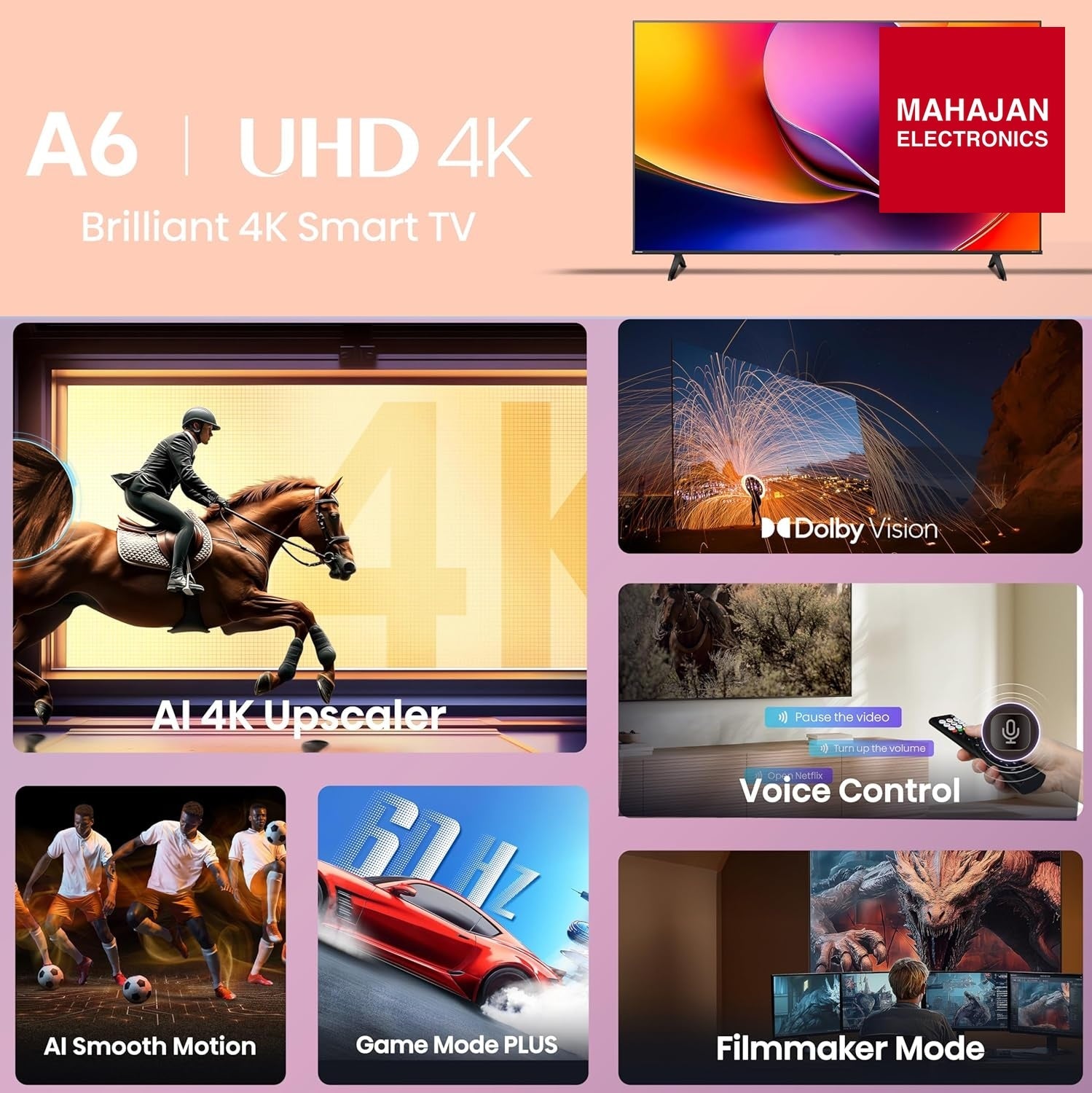 Hisense 146cm (58 inches) A6Q Series 4K Ultra HD Smart LED TV 58A6Q (Black) mahjan electronics online – Mahajan Electronics Online.