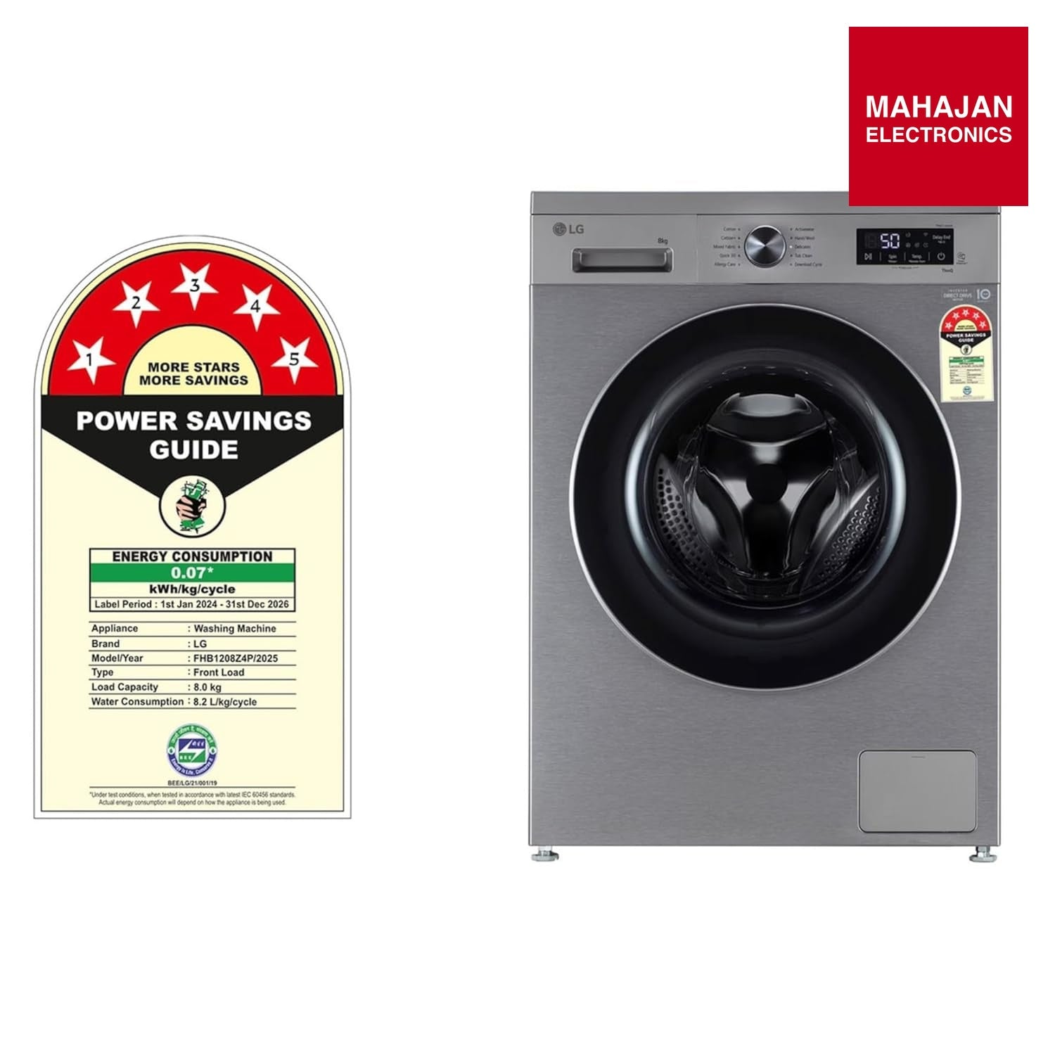 LG FHB1208Z4P 8 Kg 5 Star Inverter Direct Drive Front Load Washing Machine ( Platinum Silver – Mahajan Electronics Online.