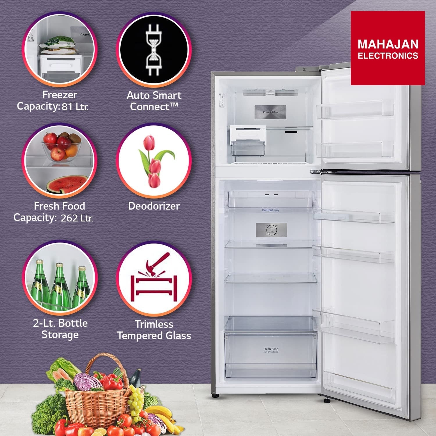 LG GLT3426SNPZ 343L 2 Star Frost Free Double Door Refrigerator (Smart Inverter Compressor, Convertible – Mahajan Electronics Online.