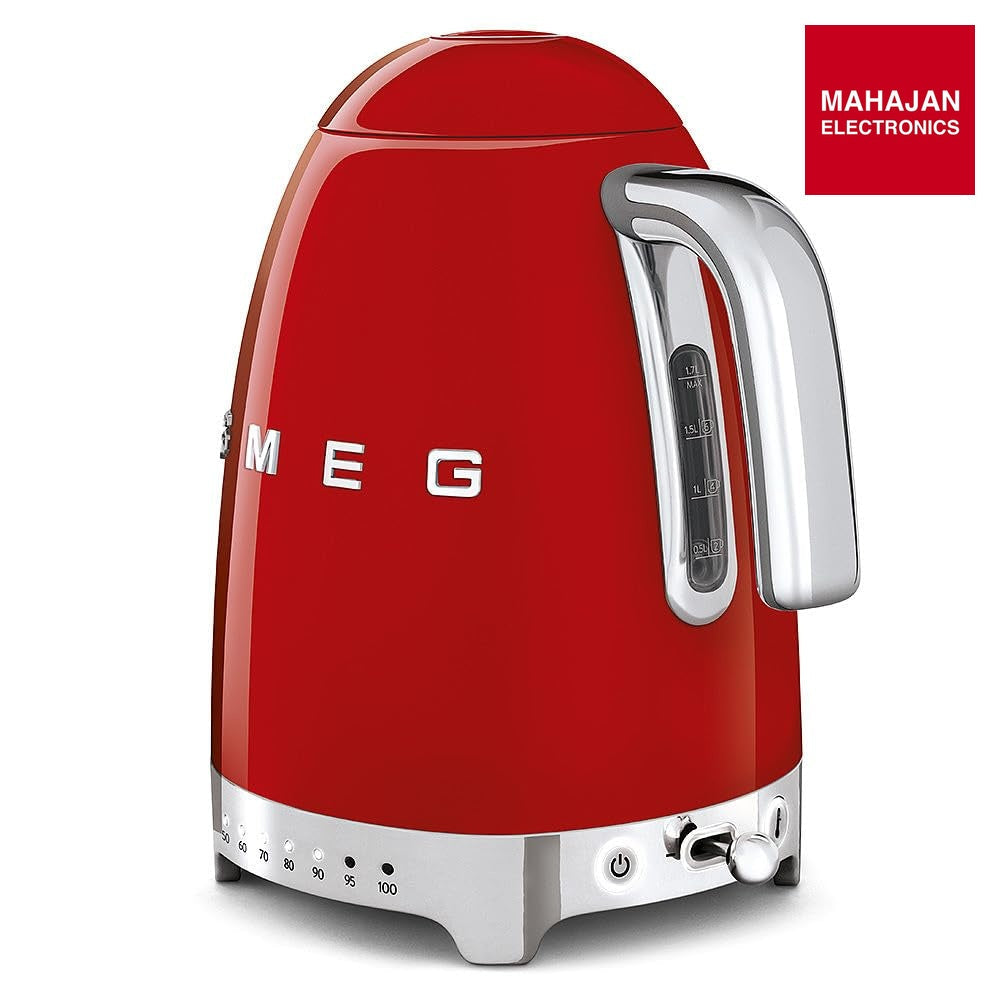 SMEG KLF04RDEU 1.7L electric kettle red with variable temperature, 7 settings & retro design – Mahajan Electronics Online.