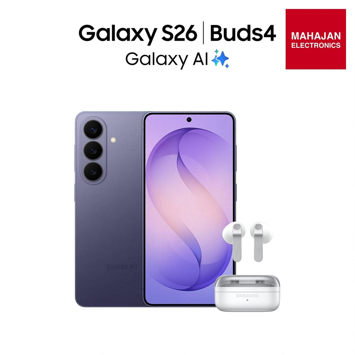 Samsung Galaxy S26 5G (Black, 12GB RAM, 256GB Storage), AI Phone, Photo Assist, Creative Studio, 50MP Camera – Mahajan Electronics Online.