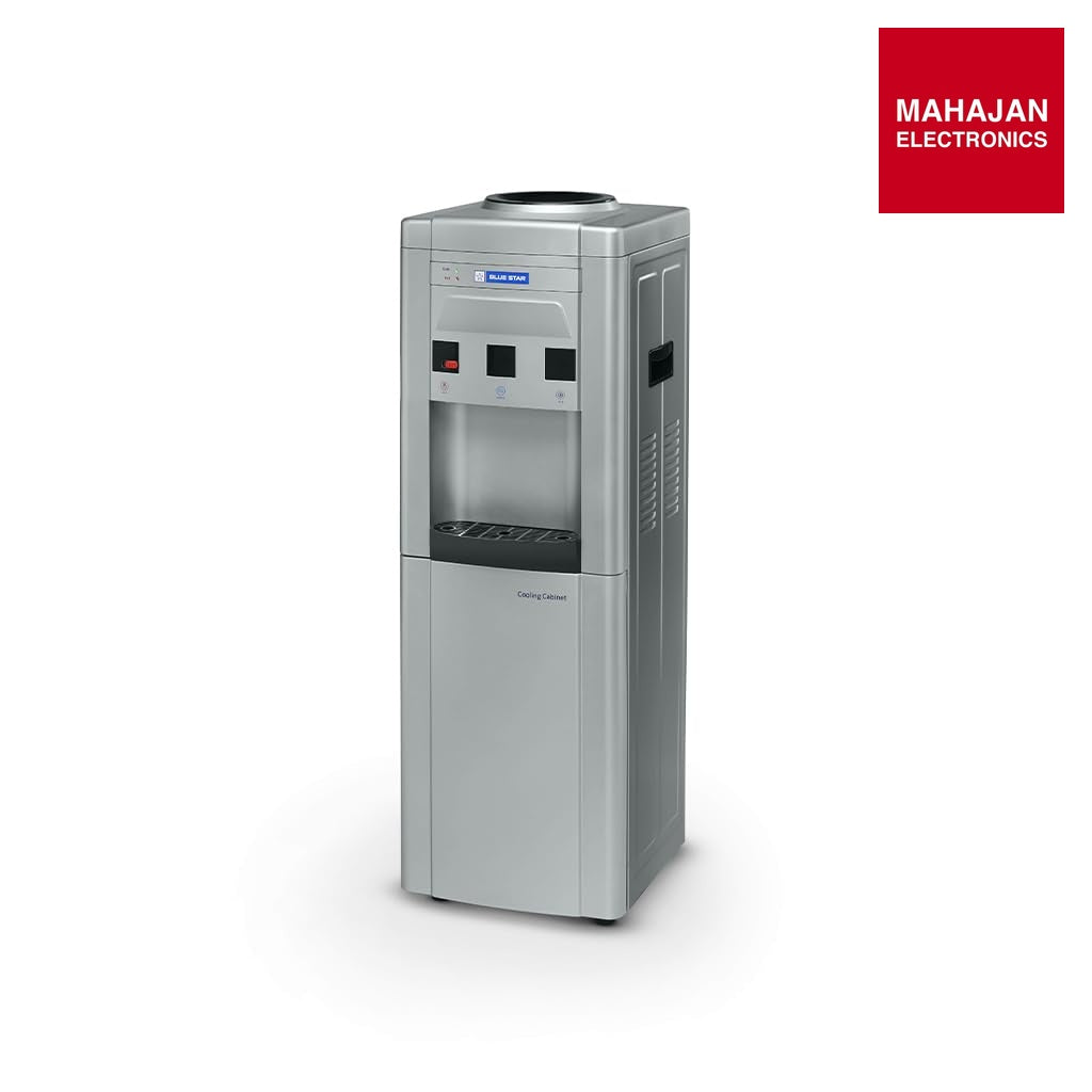 Blue Star BWD3FMRGA-G Water Dispenser with Refrigerator | Hot, Cold & Normal Water | 15L Cooling Cabinet | Floor Standing Water Cooler | Grey – Mahajan Electronics Online.