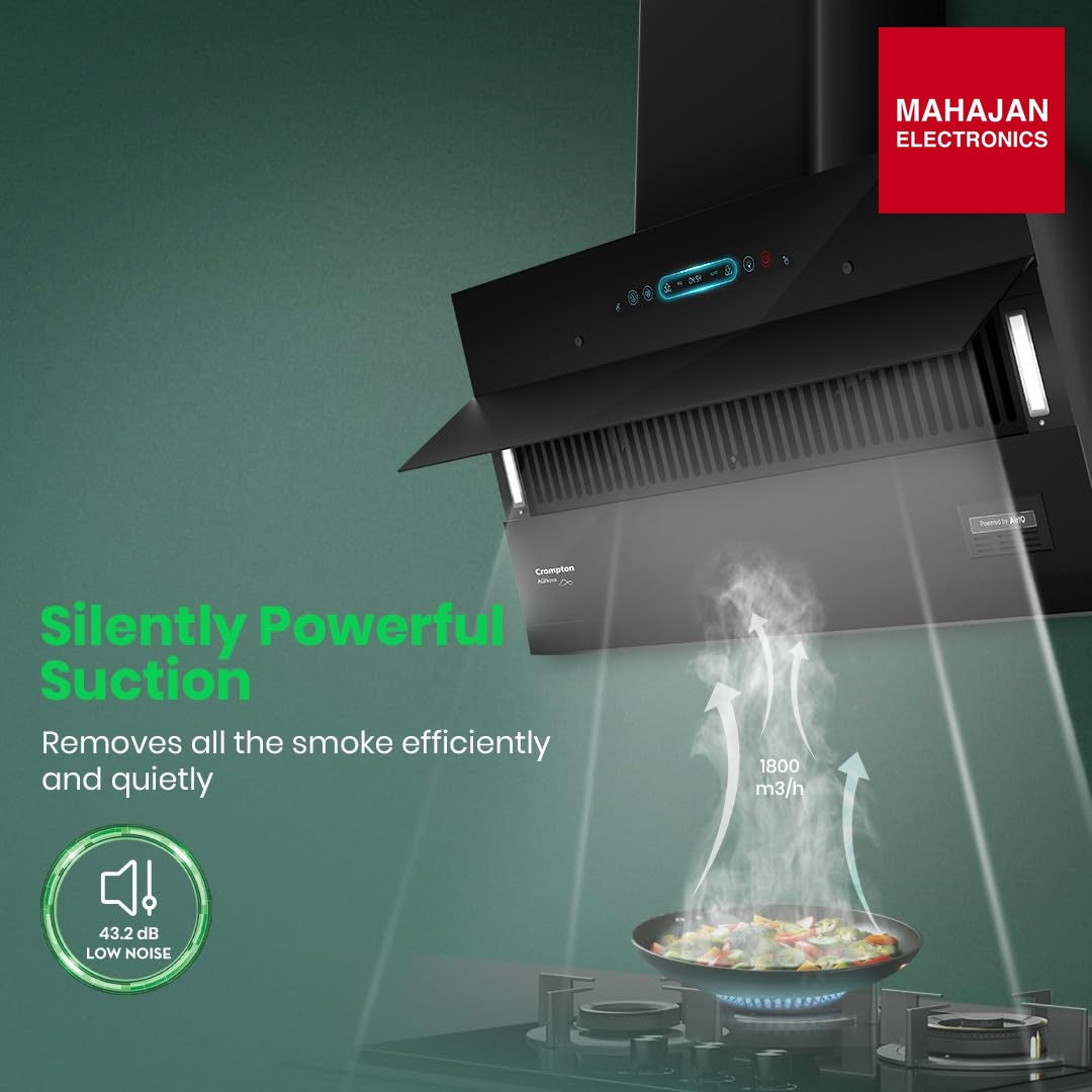 Crompton CHD-AQI75FLE-IND AQNova BLDC 1800m3/hr 75 cm Slant Chimney|AirIQ technology|Adaptive suction β Mahajan Electronics Online.