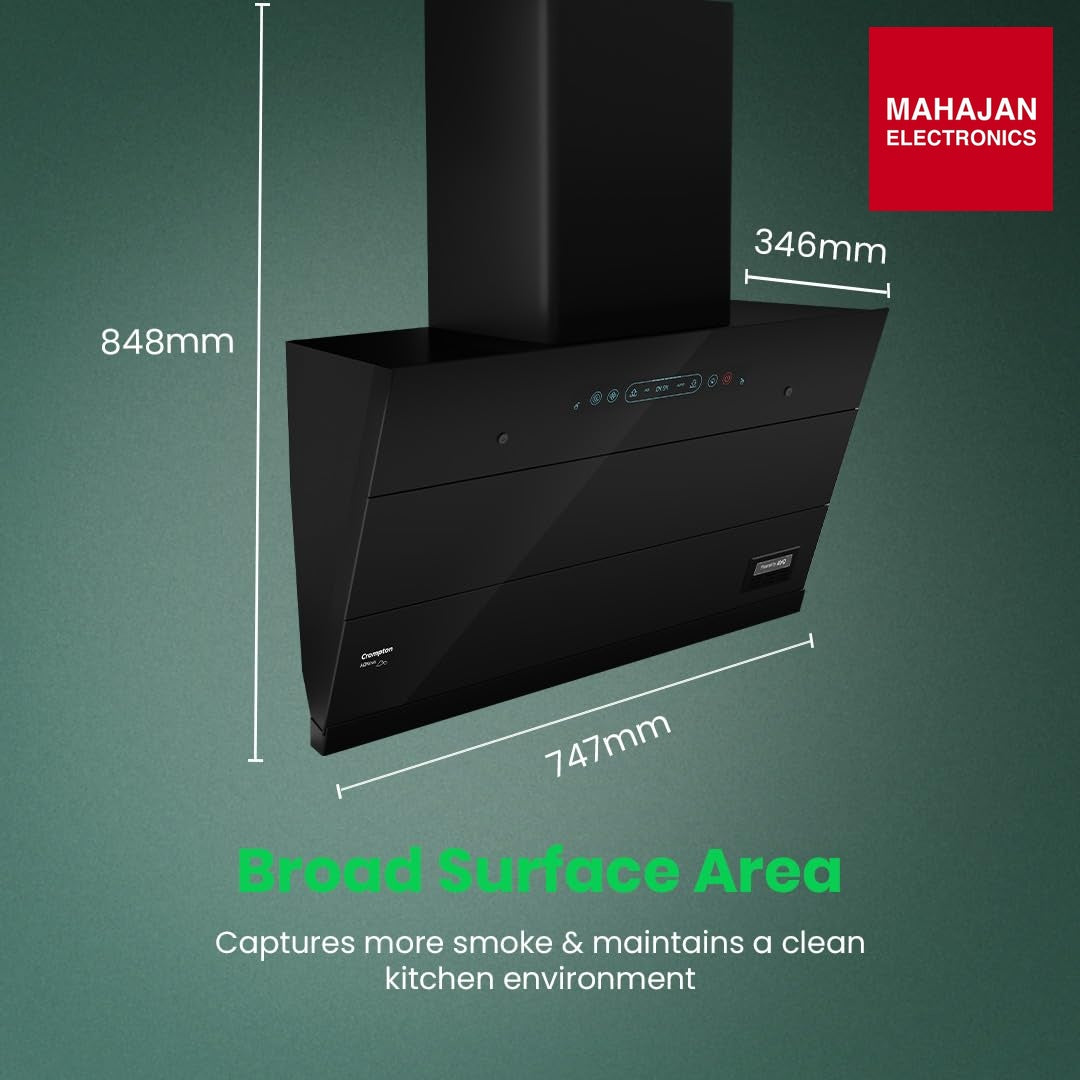 Crompton CHD-AQI75FLE-IND AQNova BLDC 1800m3/hr 75 cm Slant Chimney|AirIQ technology|Adaptive suction β Mahajan Electronics Online.