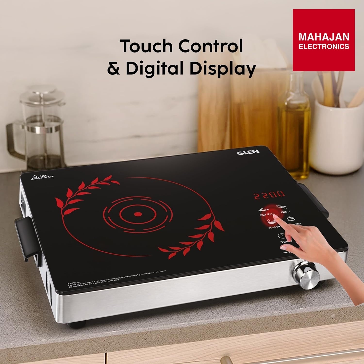 Glen SA-3077IR 2200W Infrared Cooktop Stove with Grill Rack for Barbecue, Touch Control, Crystal Glass Plate – Mahajan Electronics Online.