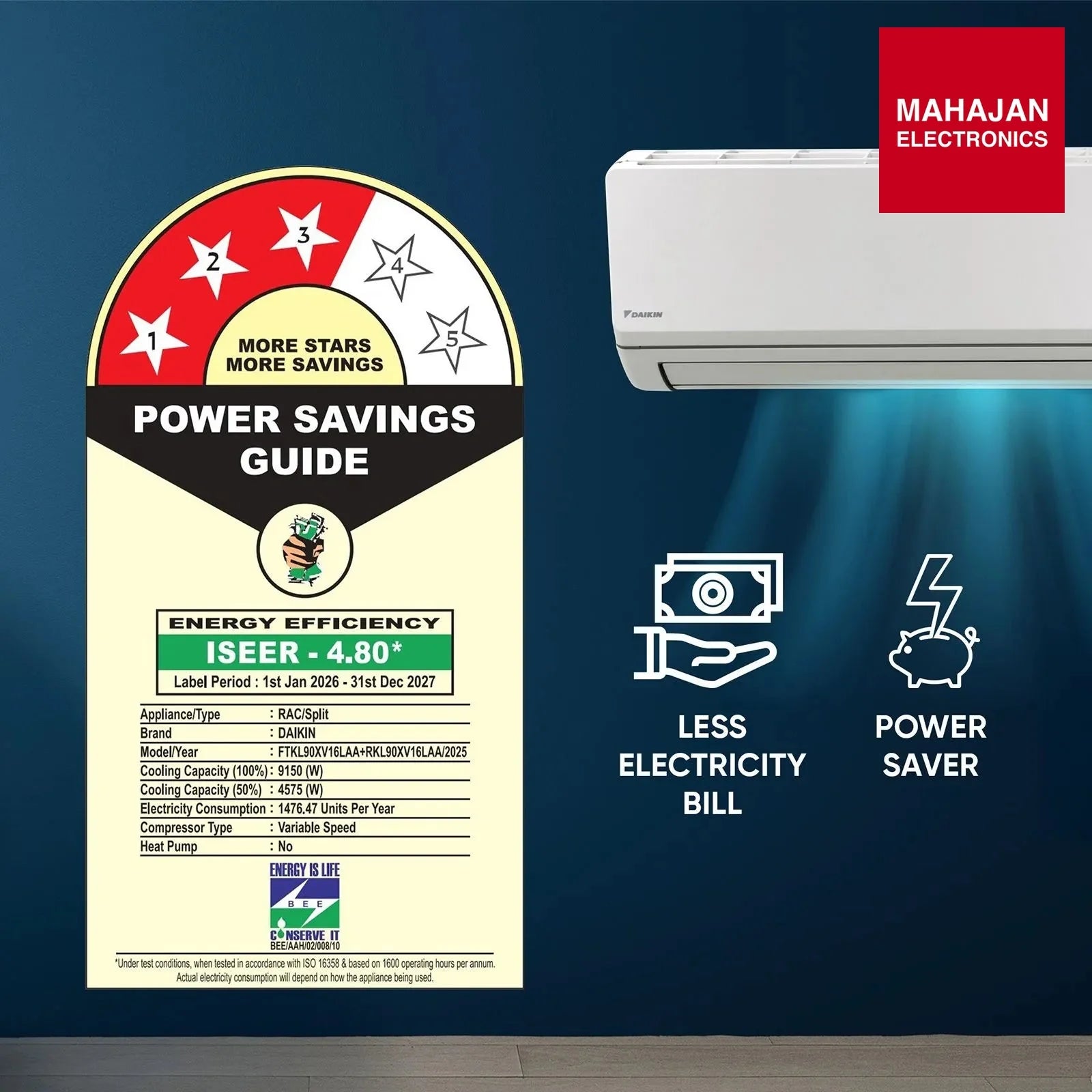 Daikin FTKL90XV16LAA 2.6 Ton 4 (2026) Star Inverter Split AC with PM 2.5 Filter, 16m Air Throw, Swing – Mahajan Electronics Online.