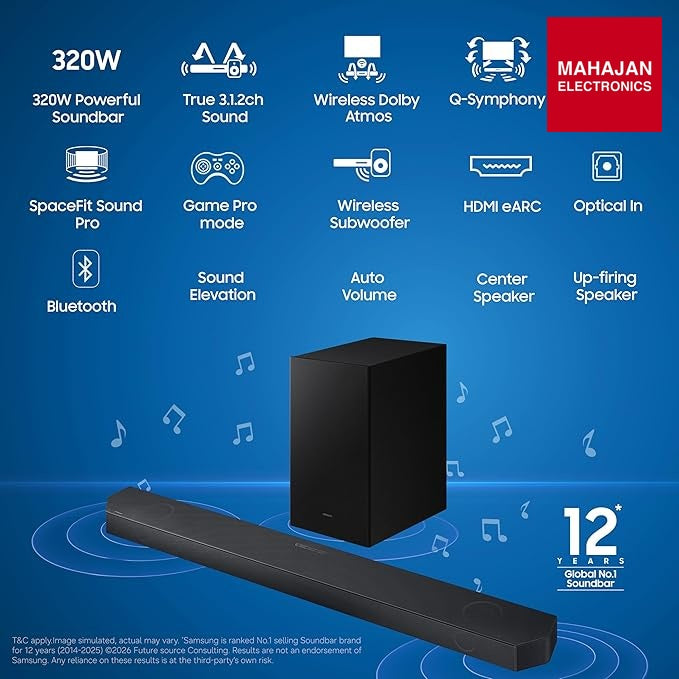 Samsung HW-Q600H/XL, Titan Black 320 W True 3.1.2ch Soundbar with Dolby Audio | Q-Symphony | Center โ Mahajan Electronics Online.