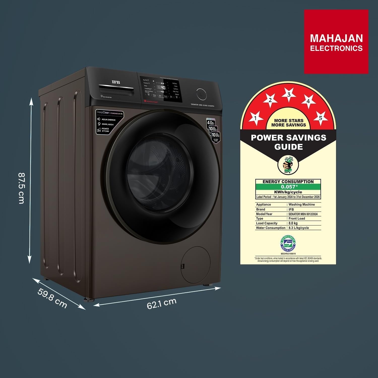 IFB SENATOR MBN 8012 CMS 8 Kg 5 Star, DeepClean® Technology, AI Powered, WiFi, Fully Automatic Front Load – Mahajan Electronics Online.