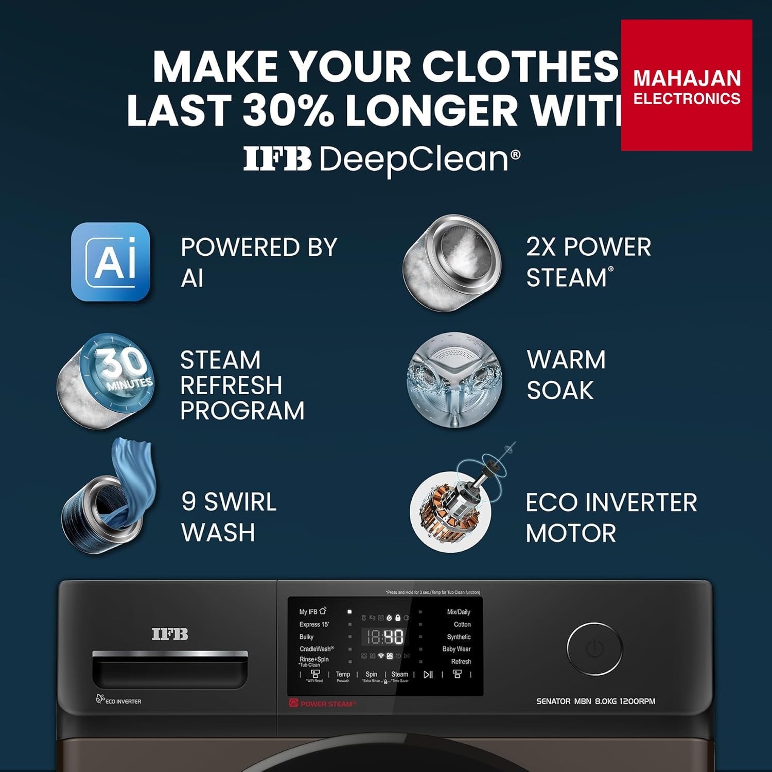 IFB SENATOR MBN 8012 CMS 8 Kg 5 Star, DeepClean® Technology, AI Powered, WiFi, Fully Automatic Front Load – Mahajan Electronics Online.