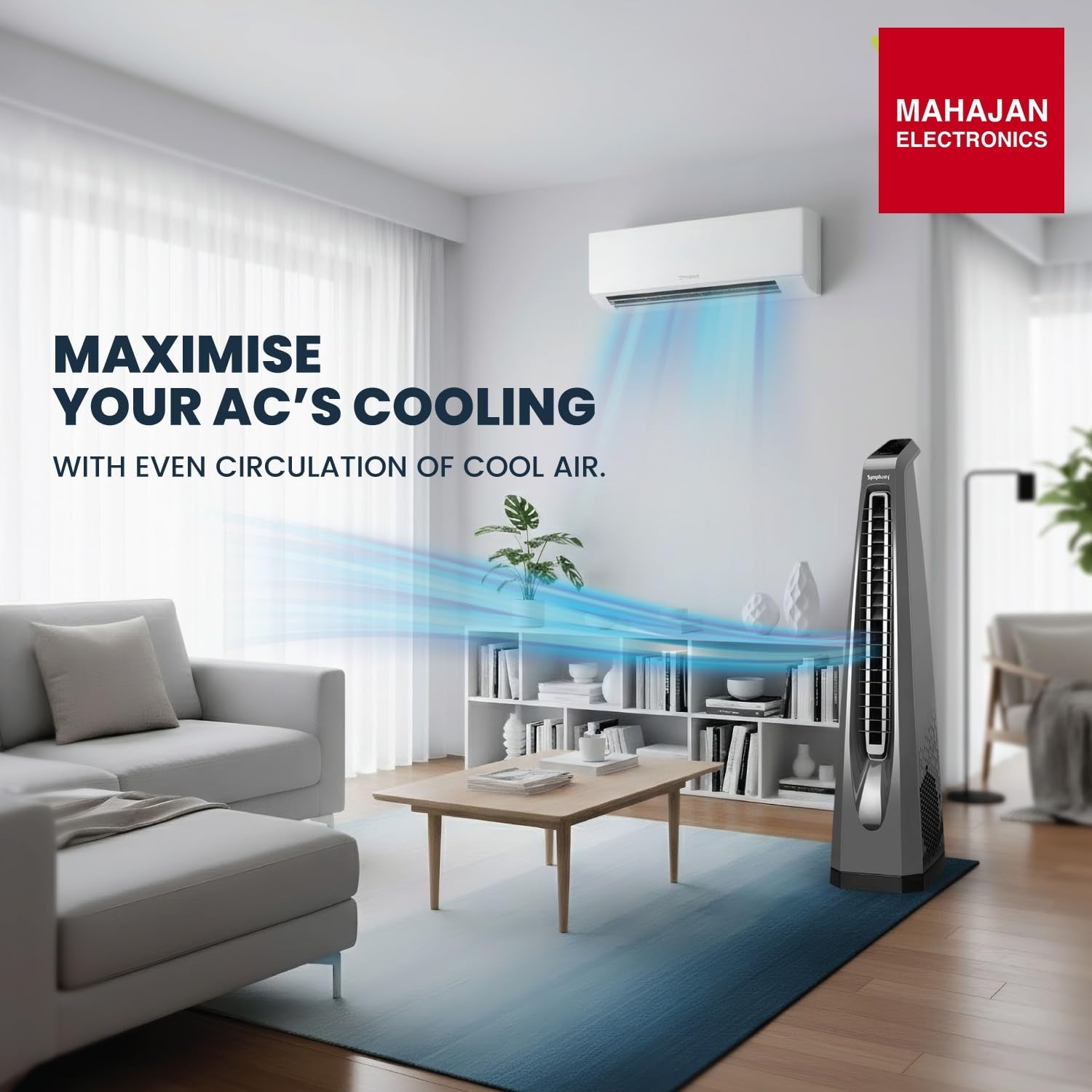Symphony AFNTF002 Surround-i Bladeless Tower Fan for Room (Grey) | High-Speed Airflow | Touchscreen Panel – Mahajan Electronics Online.