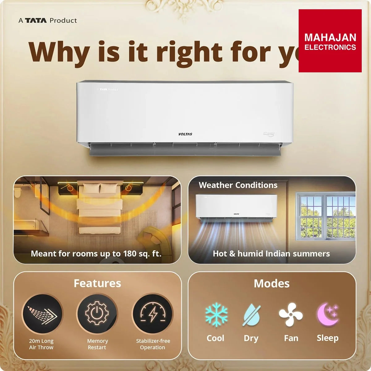 Voltas 243Inv Venus Luxe Adjustable Inverter AC (2026 Series) Heavy-Duty 1.5 Ton, 3 Star Split Ac-Online – Mahajan Electronics Online.