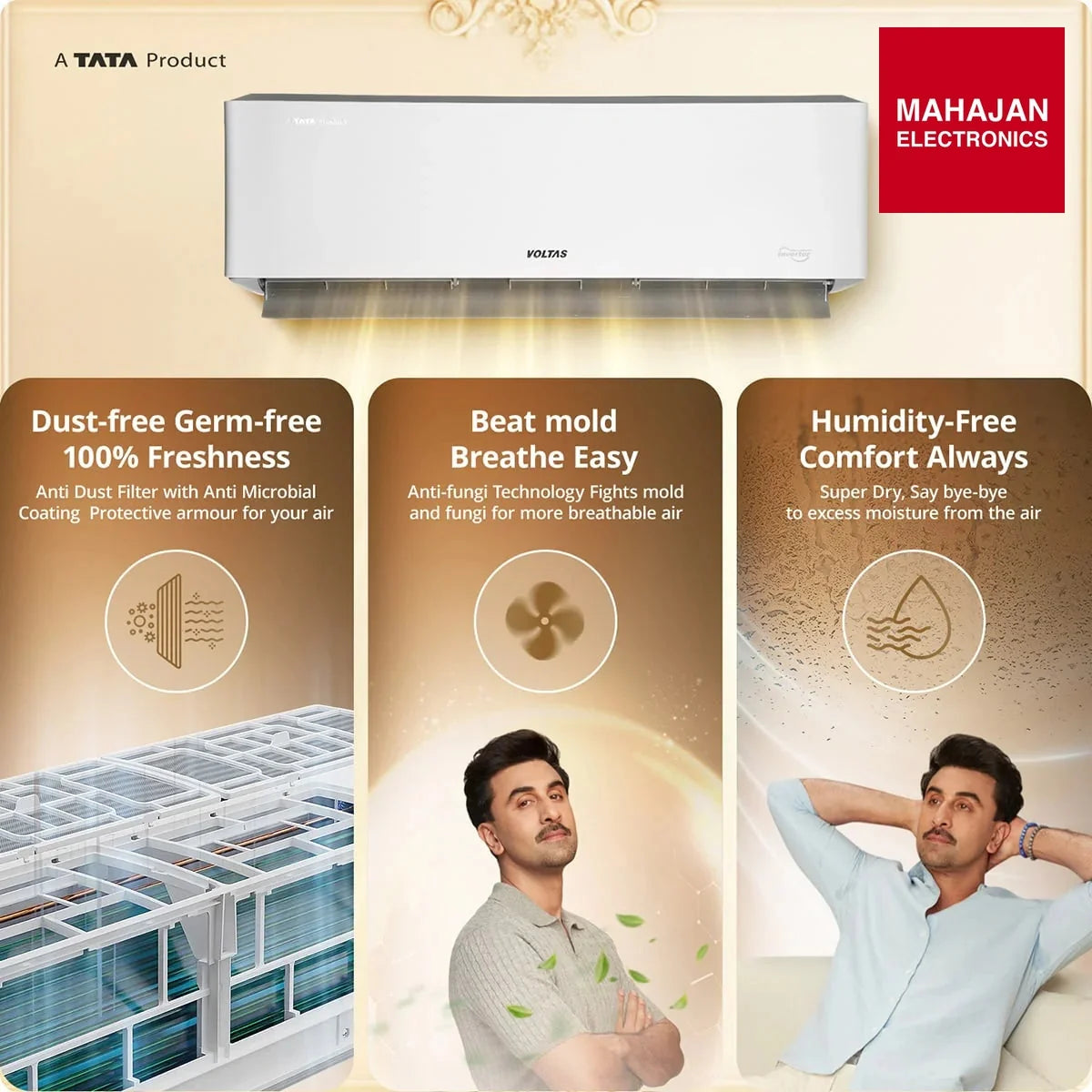 Voltas 243Inv Venus Luxe Adjustable Inverter AC (2026 Series) Heavy-Duty 1.5 Ton, 3 Star Split Ac-Online – Mahajan Electronics Online.
