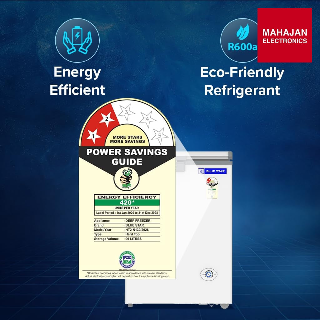 Blue Star HT2-N130 130L Double Door Deep Freezer ( 108L STORAGE)| R290 | 2 Star | White-Online Mahajan โ Mahajan Electronics Online.