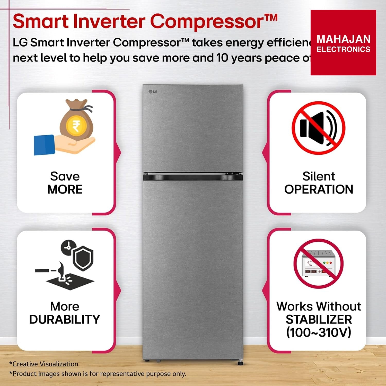 LG GLT2526XWDS 251 L, 2 Star, Frost-Free Smart Inverter Double Door Convertible Refrigerator ( Dazzle Steel β Mahajan Electronics Online.