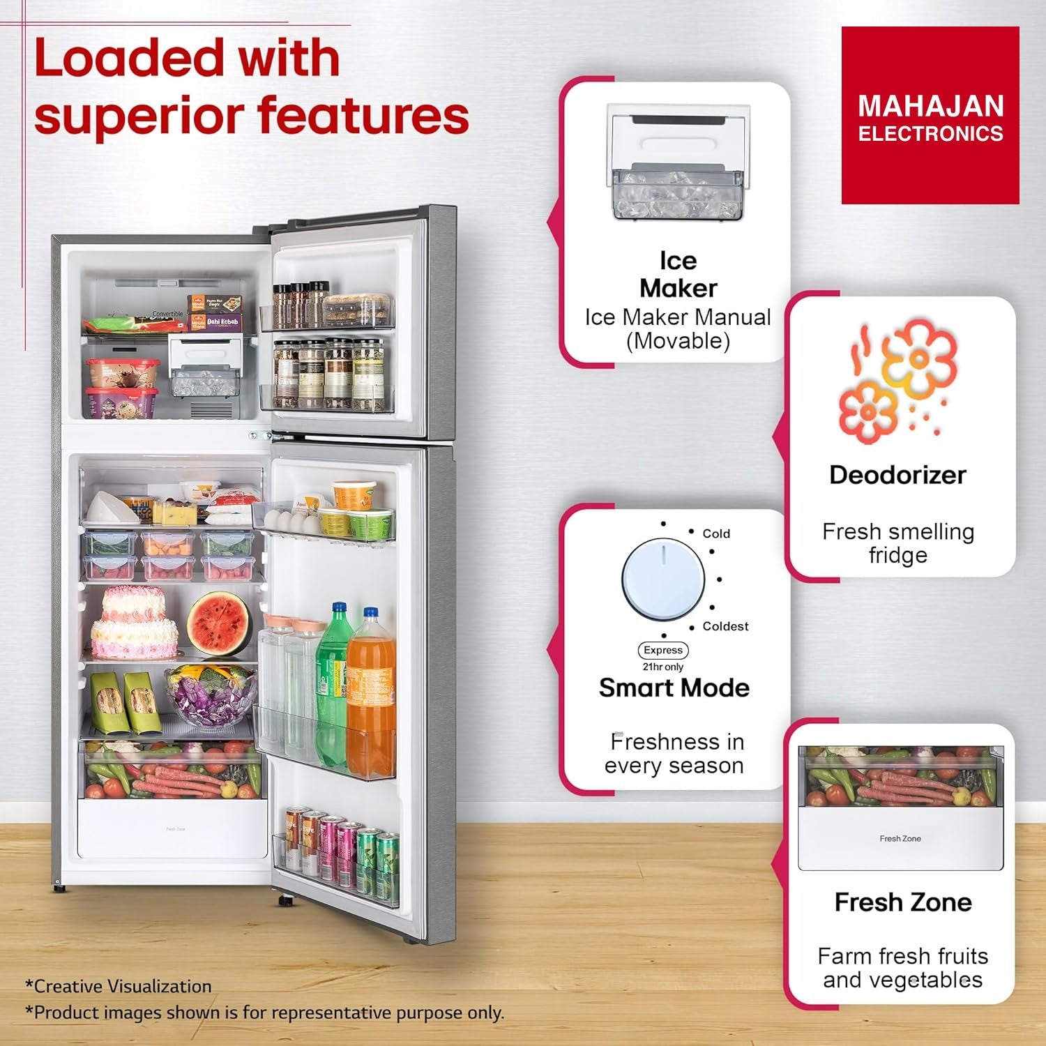 LG GLT2526XWDS 251 L, 2 Star, Frost-Free Smart Inverter Double Door Convertible Refrigerator ( Dazzle Steel β Mahajan Electronics Online.