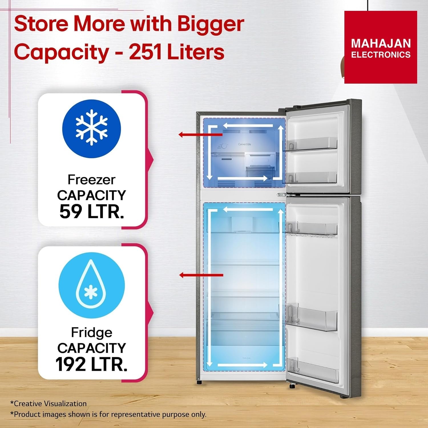 LG GLT2526XWDS 251 L, 2 Star, Frost-Free Smart Inverter Double Door Convertible Refrigerator ( Dazzle Steel β Mahajan Electronics Online.