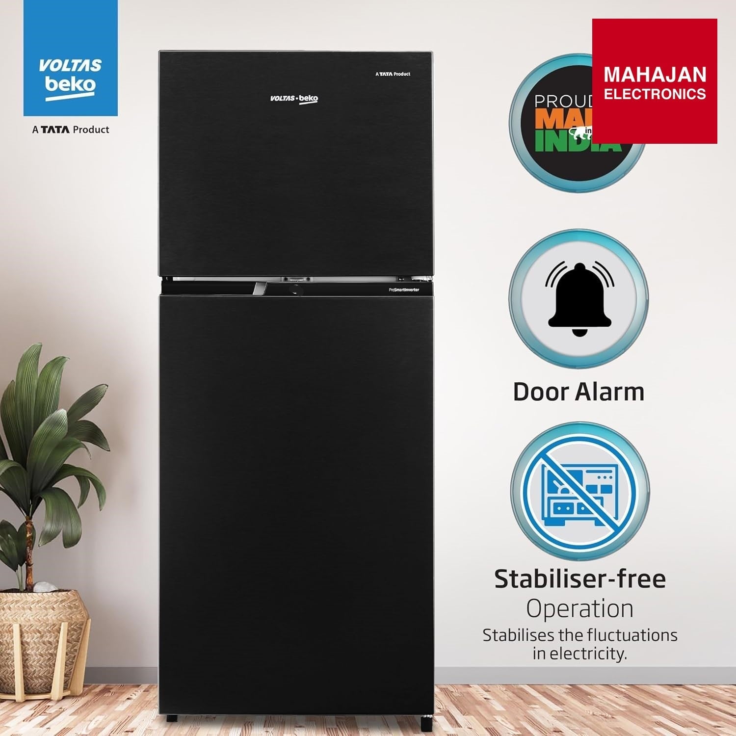 Voltas Beko RFF334D /1WPV100RXBD 283L 1 Star Frost Free Double Door Refrigerator | Wooden Black | ProSmart Inverter Compressor Voltas Beko