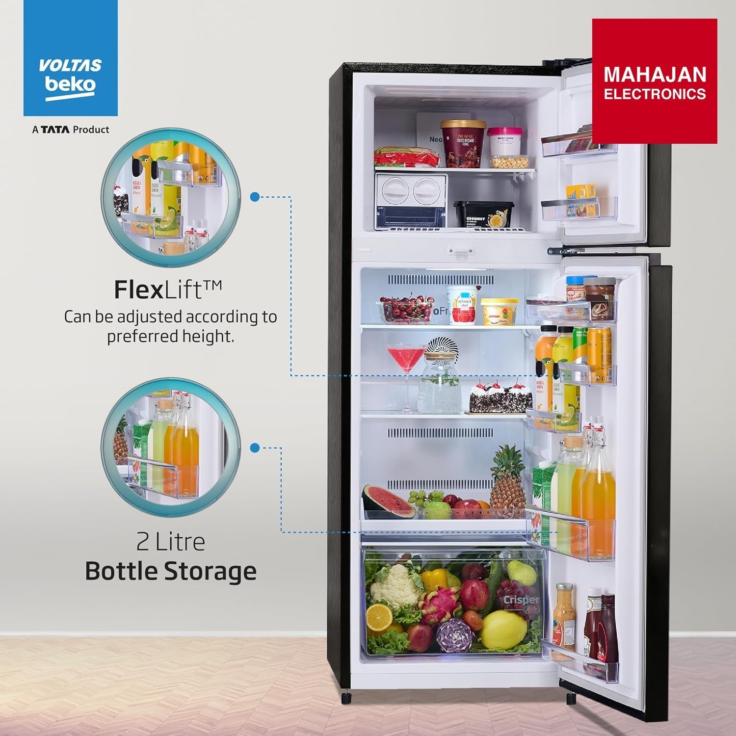 Voltas Beko RFF374D/1WPV100RXID 325L 1 Star Frost Free Double Door Refrigerator | Hairline Silve | ProSmart – Mahajan Electronics Online.