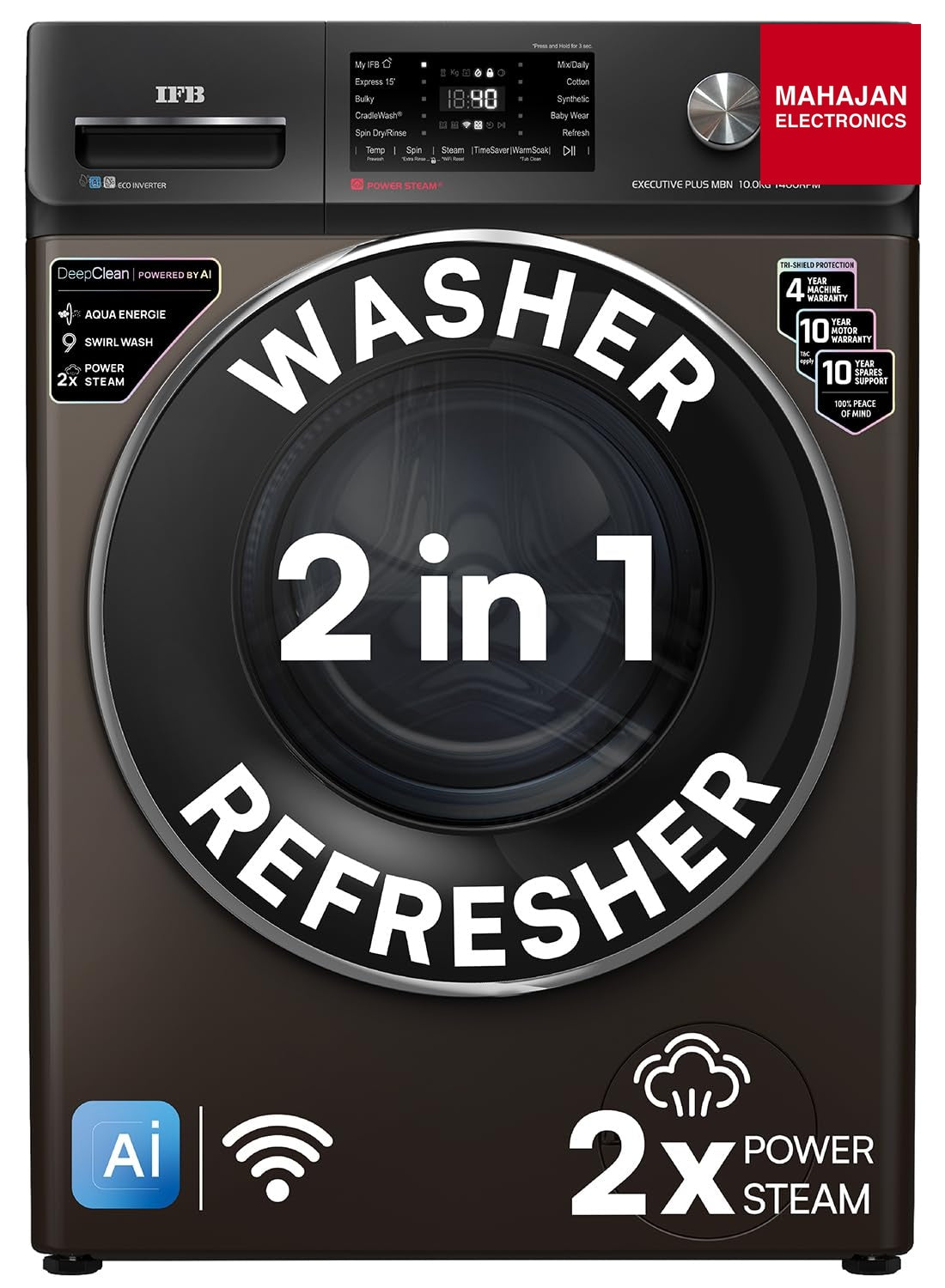 IFB EXECUTIVE PLUS MBN 1014K CMS 10 Kg 5 Star, DeepClean® Technology, AI Powered, WiFi, Fully Automatic Front Load Washing Machine (PowerSteam®,9 Swirl, Steam Refresh, Inbuilt Heater, Eco Inverter, Mocha) IFB
