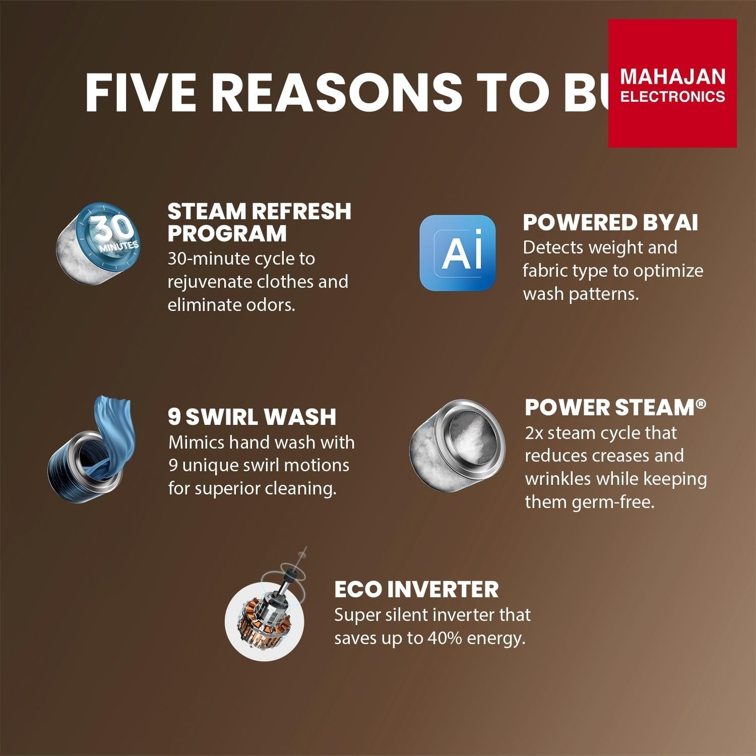 IFB EXECUTIVE PLUS MBN 1014K CMS 10 Kg 5 Star, DeepClean® Technology, AI Powered, WiFi, Fully Automatic Front Load Washing Machine (PowerSteam®,9 Swirl, Steam Refresh, Inbuilt Heater, Eco Inverter, Mocha) IFB