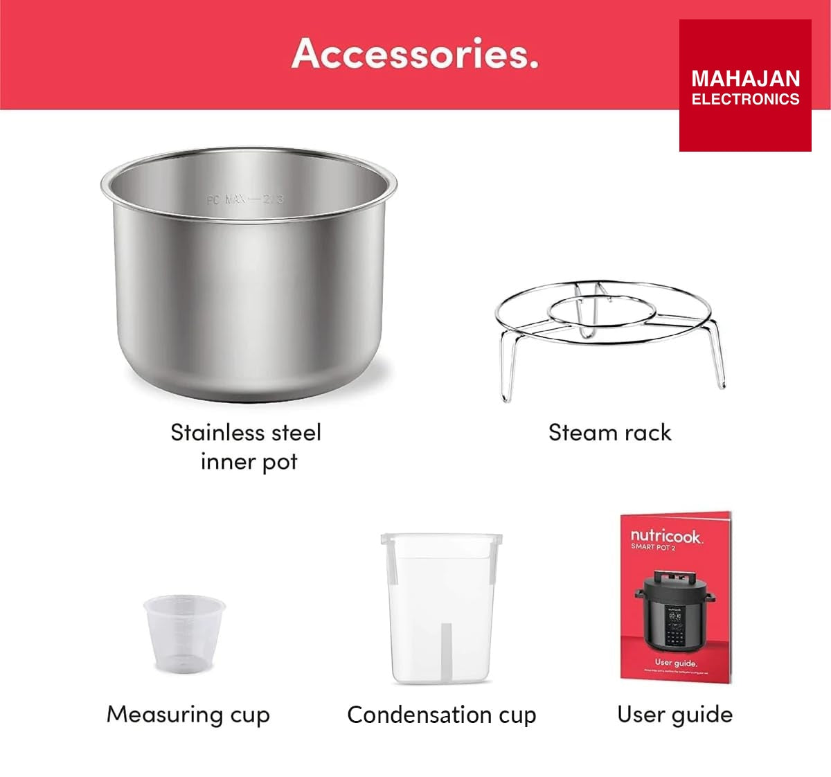 Nutricook SP204K Stainless Steel Smart Pot 2 (6 QT | 6 Litre), 1000W, 9 In 1 Instant Programmable Electric β Mahajan Electronics Online.