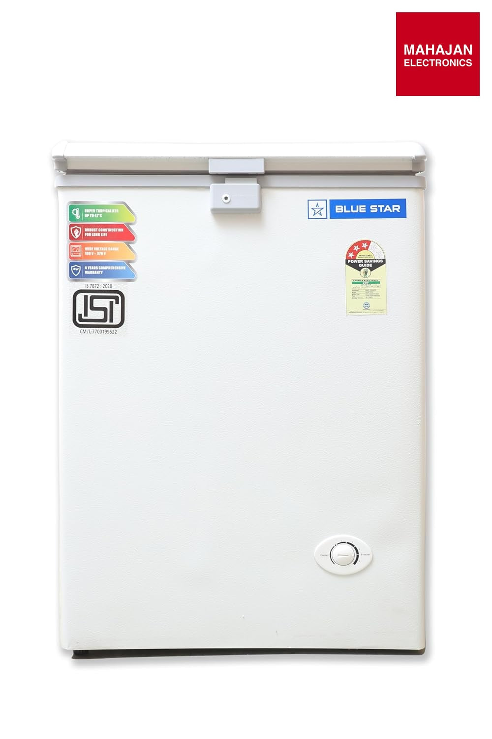 Blue Star CF3-130NPYW-RDEYN 130 Litre Chest Freezer (White, 3 Star, R600A Refrigerant, Single Door, Manual – Mahajan Electronics Online.