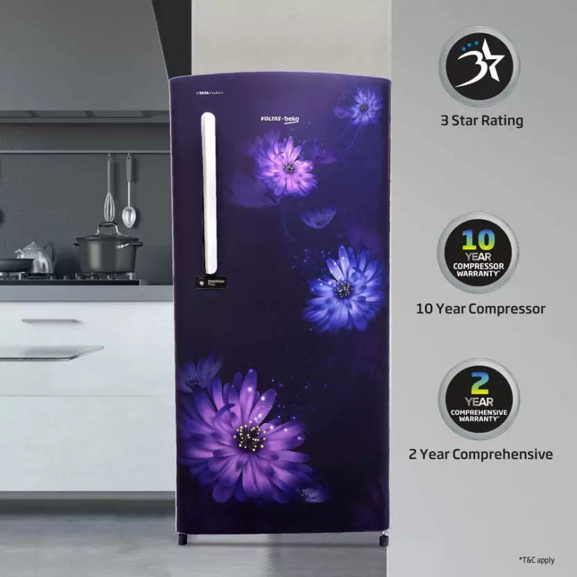 Voltas Beko RDC220C / W0DBE0M000UGD 185 L Direct Cool Single Door 3 Star Refrigerator (Dahlia Blue) Mahajan Electronics Online Mahajan Electronics Online