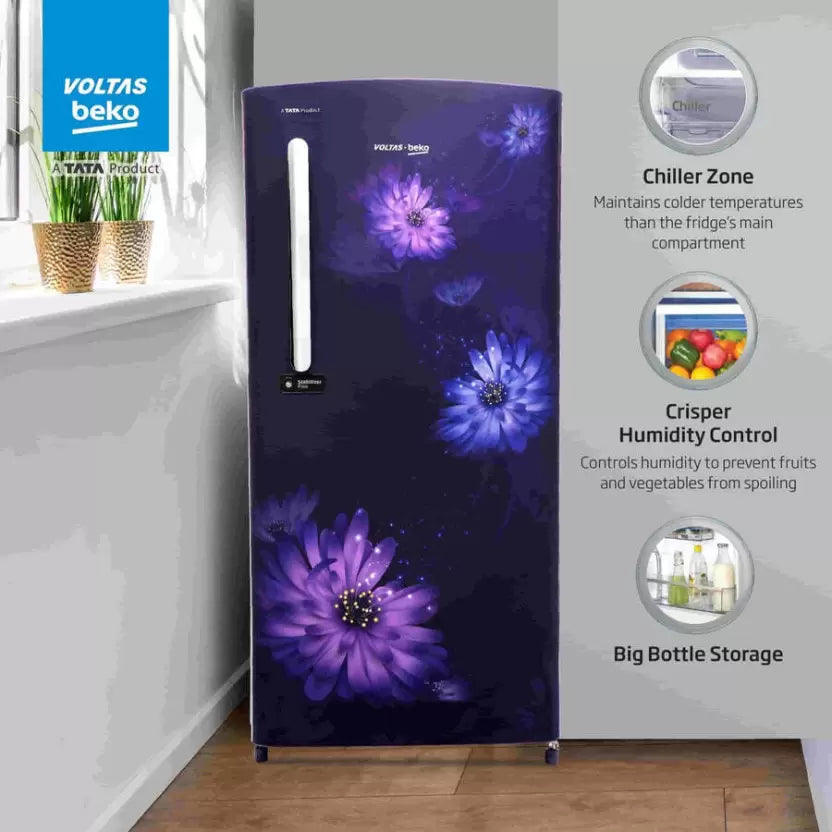 Voltas Beko RDC220C / W0DBE0M000UGD 185 L Direct Cool Single Door 3 Star Refrigerator (Dahlia Blue) Mahajan Electronics Online Mahajan Electronics Online