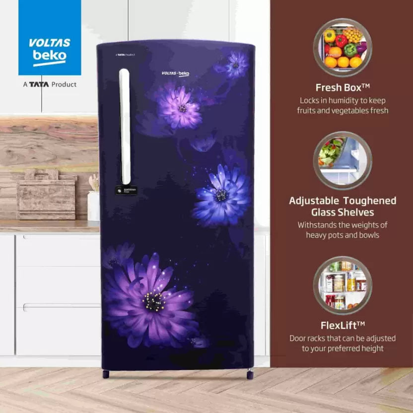 Voltas Beko RDC220C / W0DBE0M000UGD 185 L Direct Cool Single Door 3 Star Refrigerator (Dahlia Blue) Mahajan Electronics Online Mahajan Electronics Online