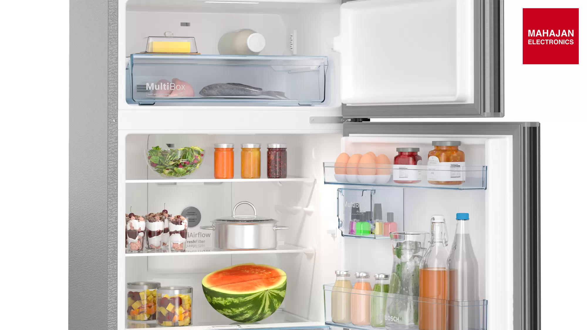 BOSCH Serie 6 CMC36S05NI 364 Litres Frost Free Vario Inverter Triple Door Refrigerator Sparkly Steel Bosch