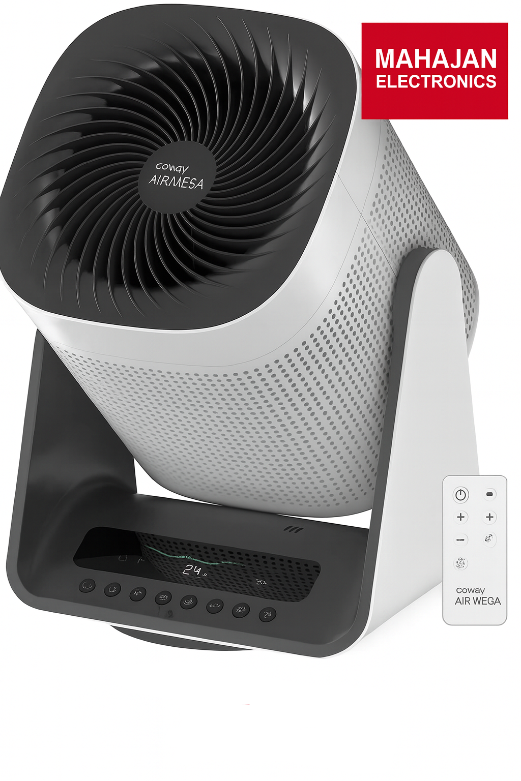 White and black fan heater with digital display and control panel, branded as MAHAAN ELECTRONIC.